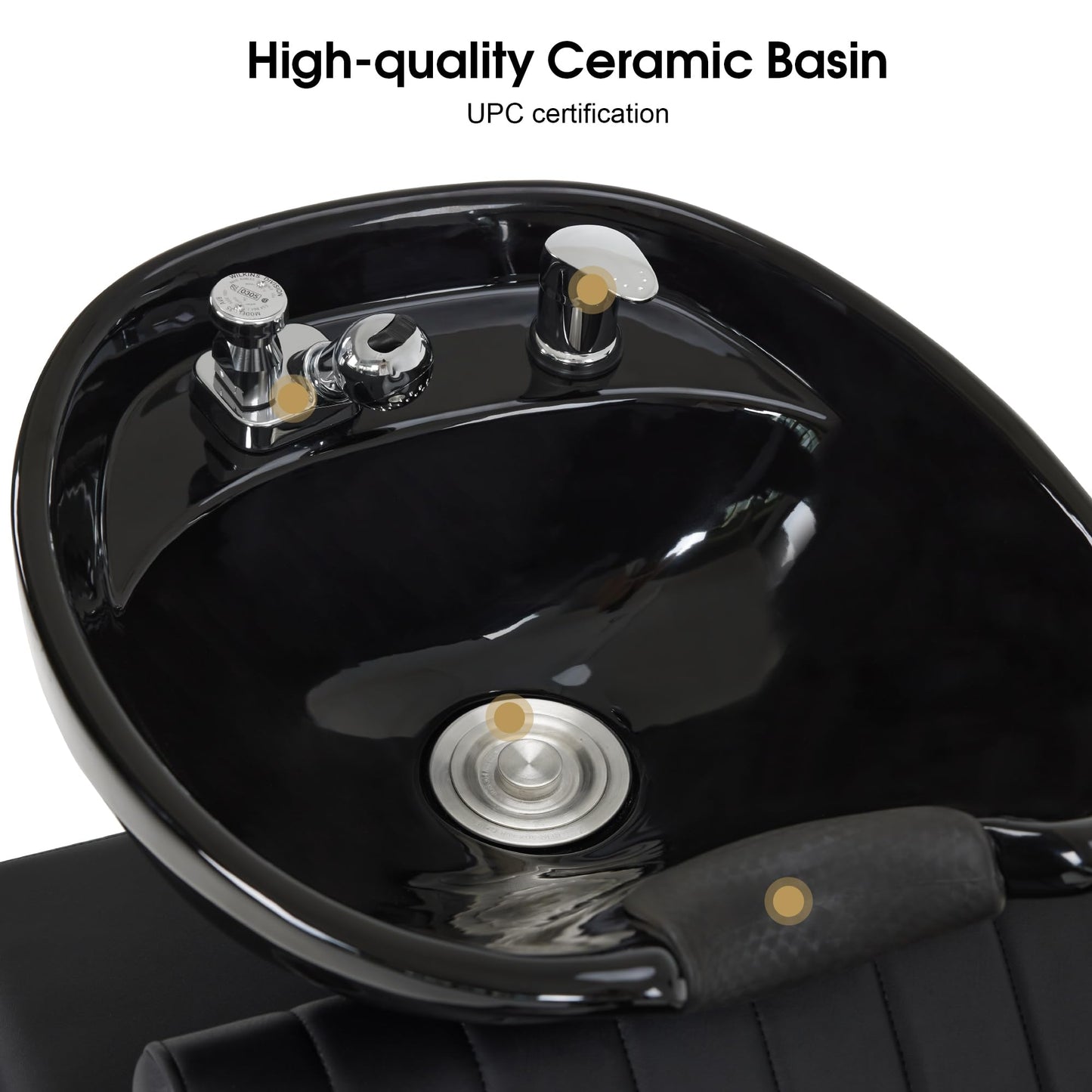 BarberPub Shampoo Bowl and Chair Set for Salon, Shampoo Backwash Station Chair for Hair Stylist, Ceramic Hair Wash Bowl Sink Unit Station for Salon Beauty Spa Equipment 9024