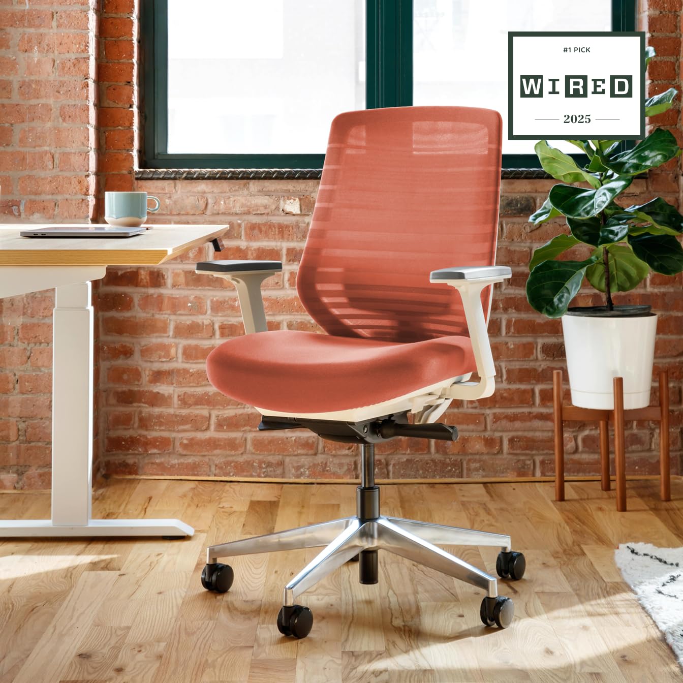 Branch Ergonomic Chair - A Versatile Desk Chair with Adjustable Lumbar Support, Breathable Mesh Backrest, and Smooth Wheels - Experience Optimal Comfort and Support - Poppy