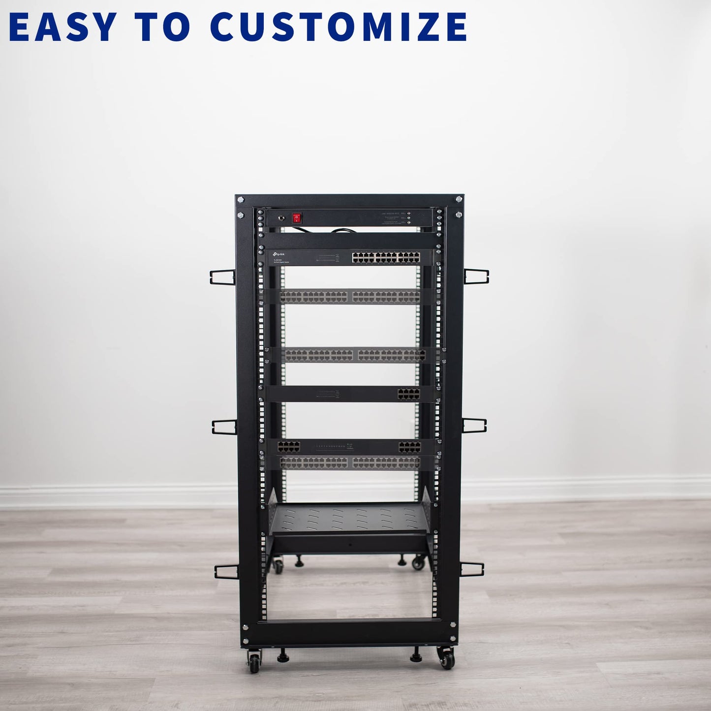 VIVO 25U Freestanding Server Rack, Mobile Open Frame 22 to 40 inch Adjustable Network Server Cart, Black, CART-SR25U