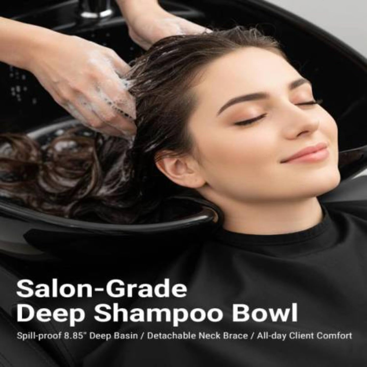 Daklpiw Professional Shampoo Chair with Bowl & Footrest, 300LBS Reclining Backwash Station with Gold Armrests, Waterproof PU Leather Salon Hair Washing Unit for Barber Shop & Spa