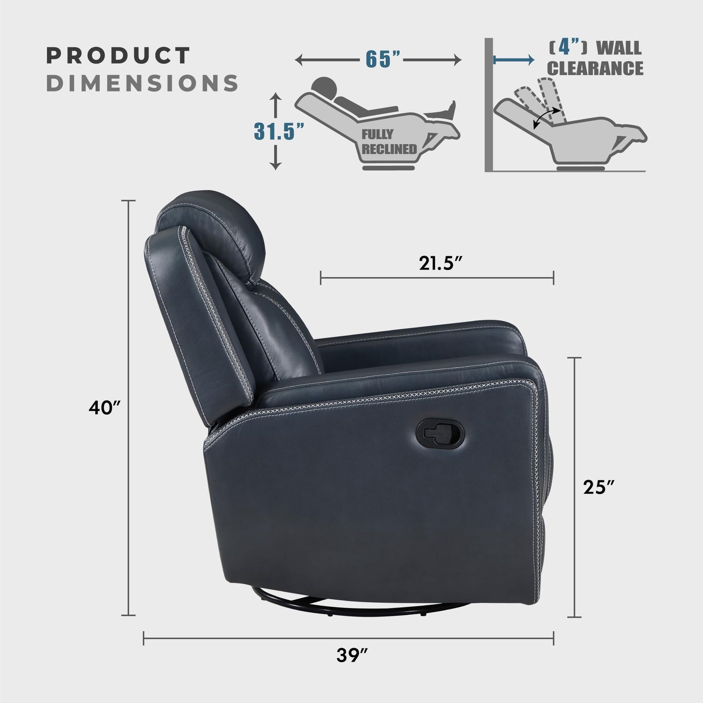 Lexicon Modern Double Reclining Loveseat, Faux Leather Recliner Loveseat with Headrest, Center Console, Receptacles and USB Ports, Manual Recliner Loveseat Sofa for Living Room/Office/Apartment, Blue