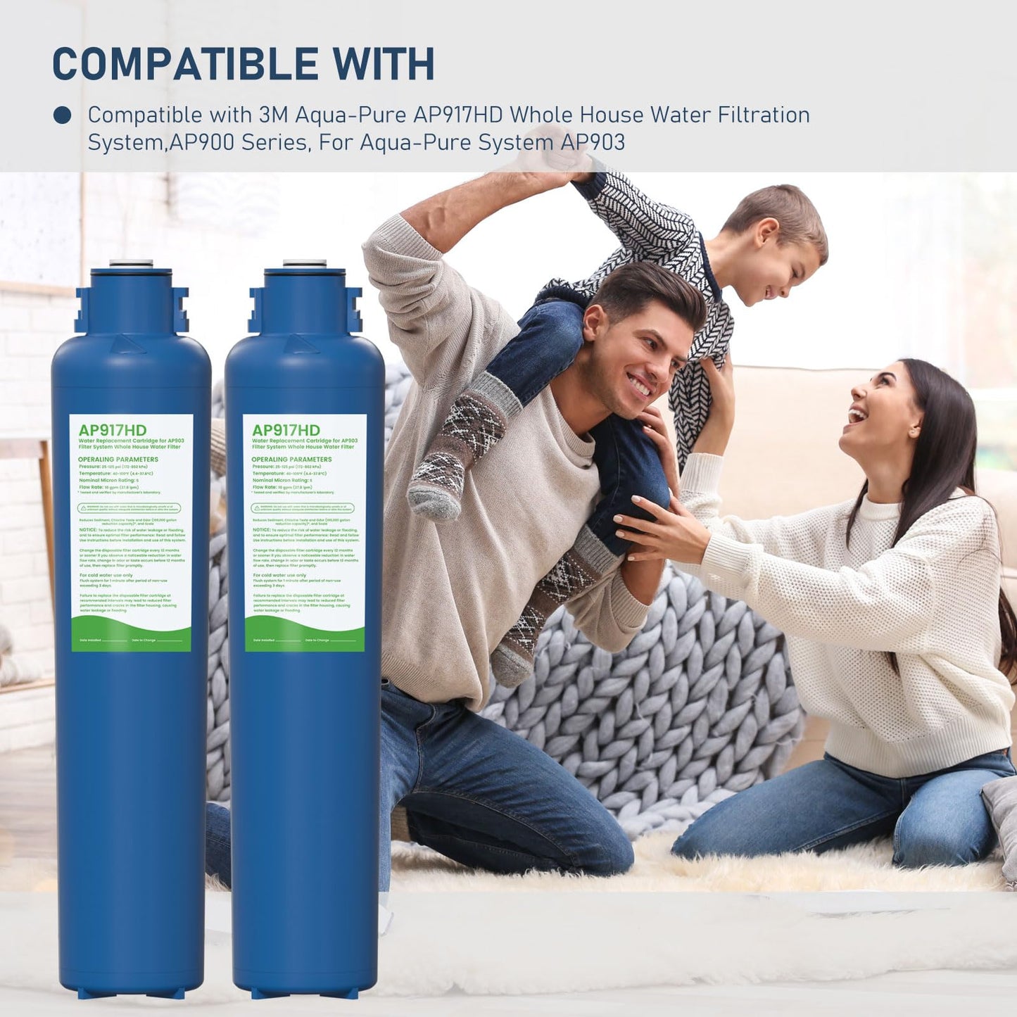 AP917HD AP903 Water Filter Replacement, Whole House Sanitary Quick Change Water Filter Cartridge Compatible with 3M Aqua-Pure AP917HD and AP903 System, Reduces Sediment, Odor 2 Pack