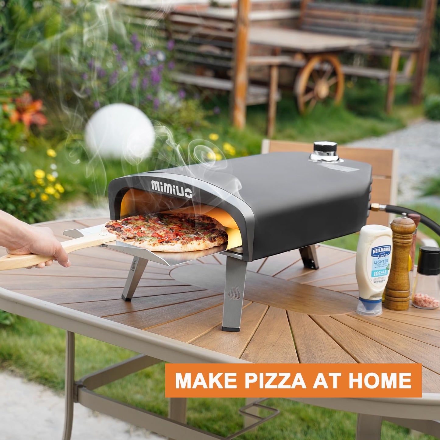 Mimiuo Gas Pizza Oven Outdoor - 33 lbs Heavy Duty Propane Pizza Stove for Outside, 60 Second Pizza - Includes 13" Square Stone Foldable Peel & Cover - Portable for Backyard Camping