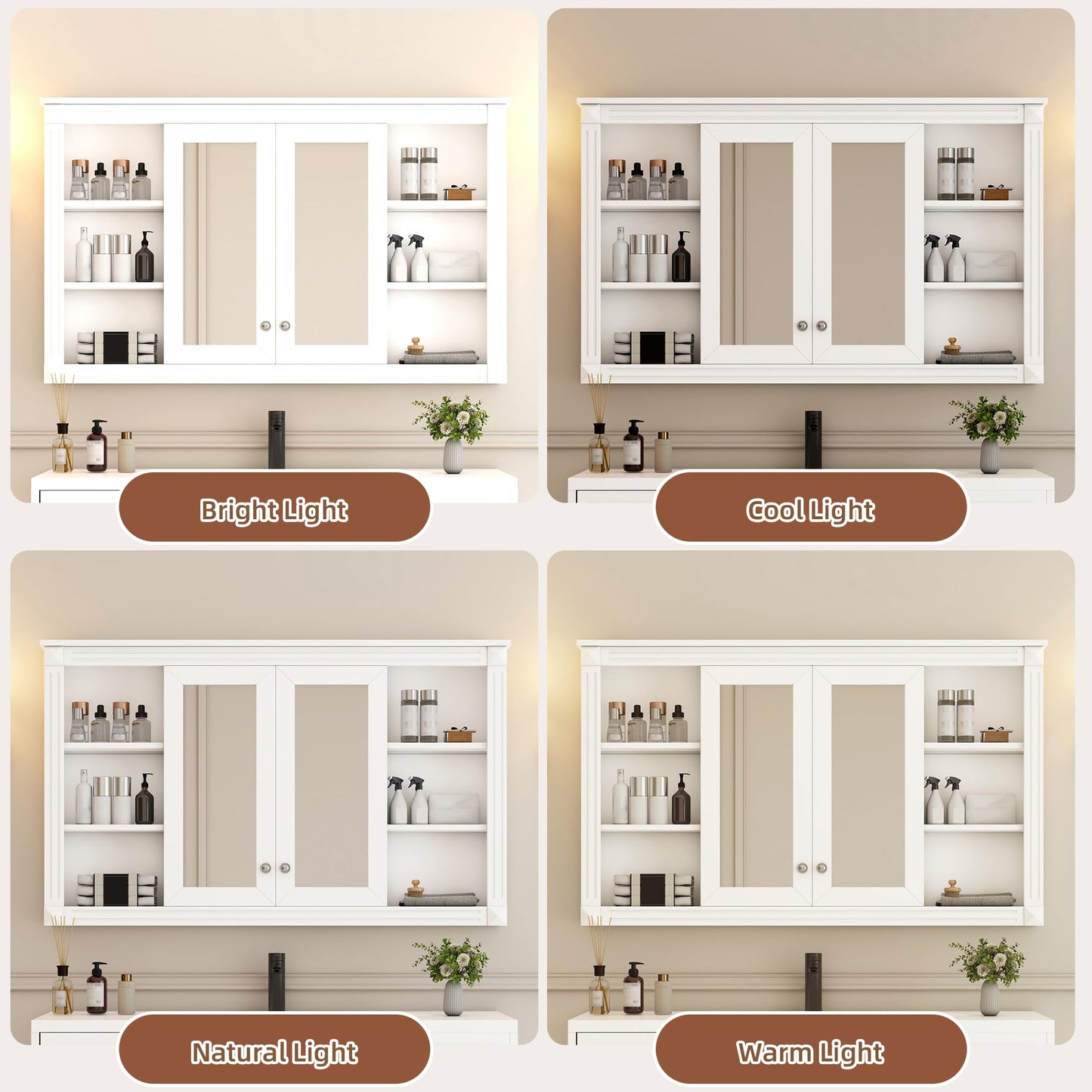 Merax Bathroom Medicine Cabinet with Mirror Door & Adjustable Shelf, 48" x 28" Wall Mounted Bathroom Storage Cabinet with Mirror, Over The Toilet