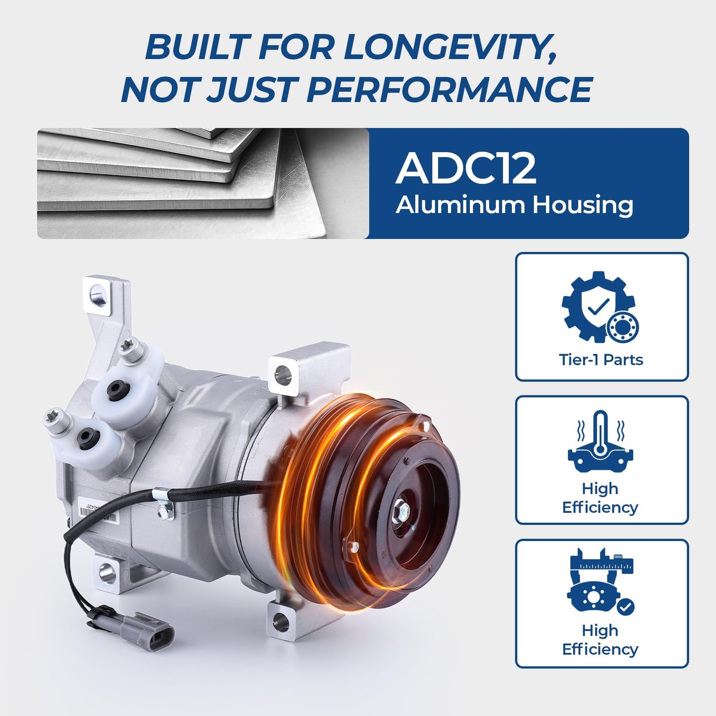 Air Conditioner AC Compressor with Clutch Compatible with Chevy, GMC Models, Silverado, Suburban, Avalanche, Sierra, Tahoe, Express, Yukon, Escalade, and More, with 2 Mounting Holes #Replace CO29002C