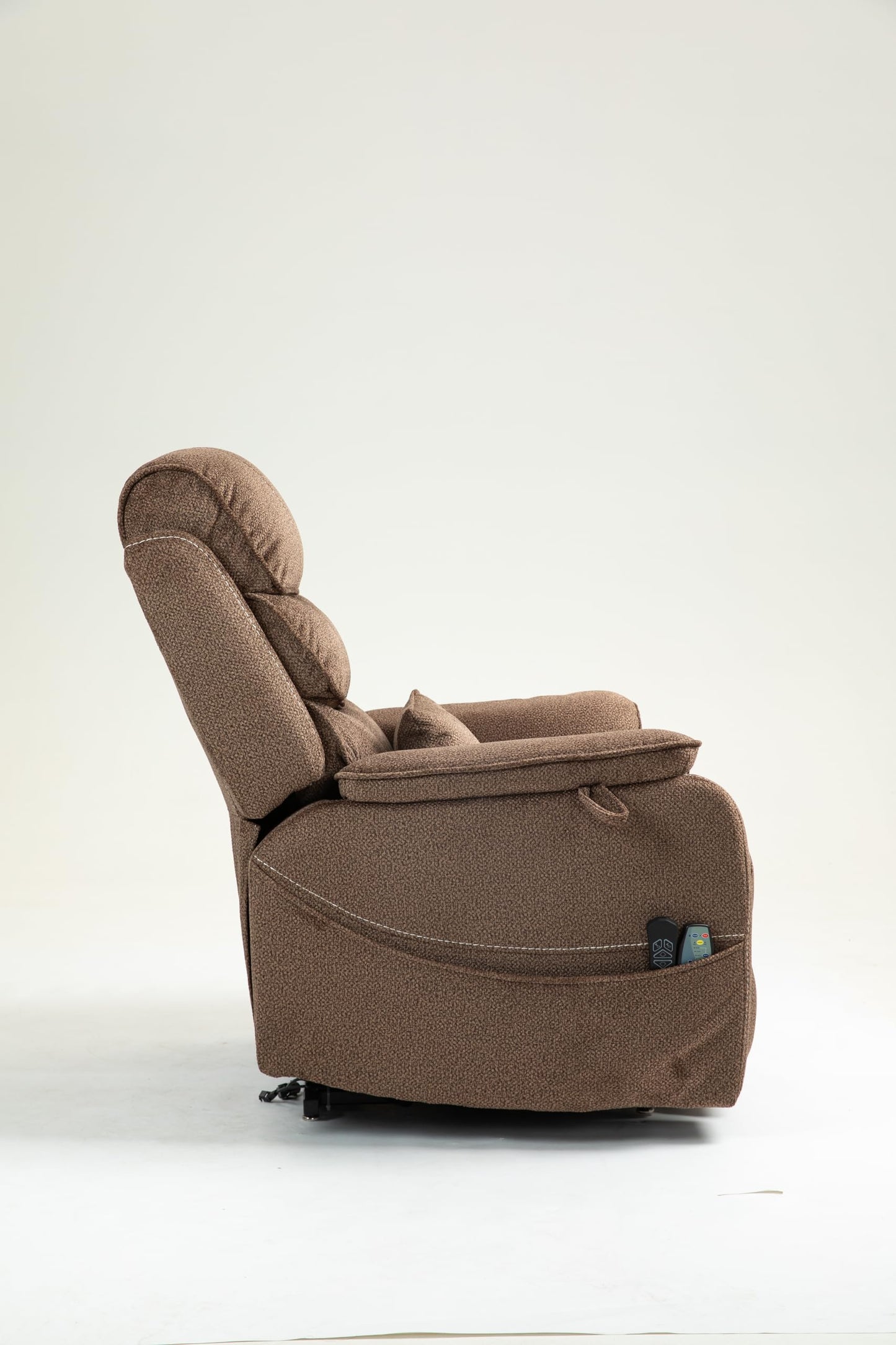 Ball & Cast Lift Recliner Chair with Sides Pockets,Lounge Relax Single Sofa W/Maximum Adjustable Tilt 180 Degrees and Multi-Function Massage & Heat,Armrests W/Cup Holder,for Living Room,Brown