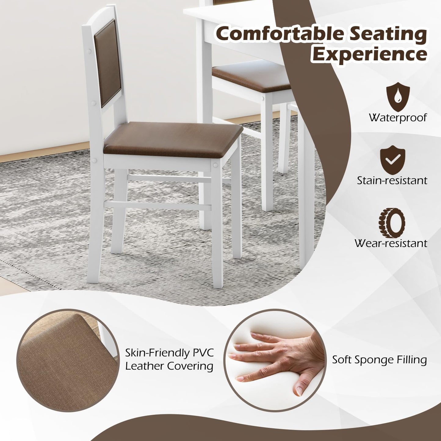 Giantex 5-Piece Dining Table Set for 4, Wooden Kitchen Table and Chairs with Solid Rubber Wood Legs, Padded Seat & Backrest, Space Saving Dinette Set for Home Dining Living Room, Breakfast Nook