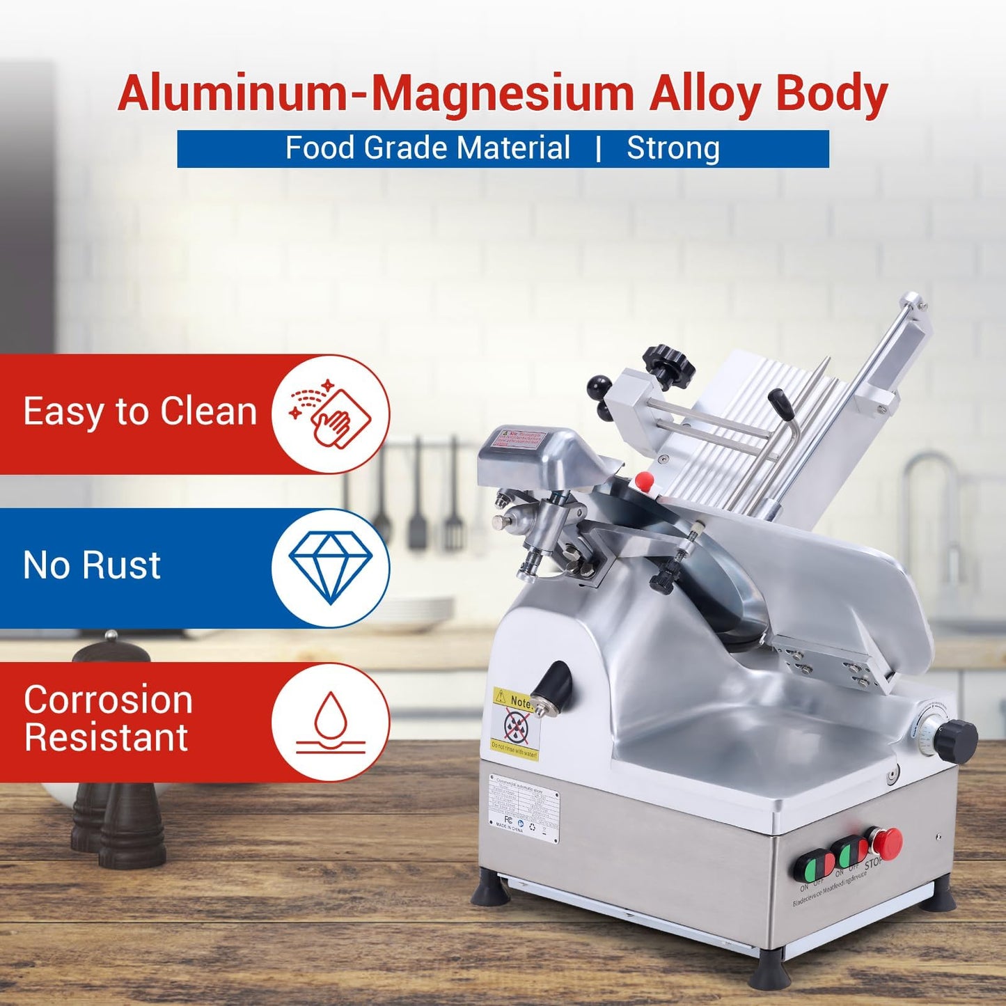 Commercial Automatic Deli Meat Slicer for Home & Kitchen – 550W Dual Motors, 12" Carbon Steel Blade, 0-14mm Adjustable Cut, Built-In Sharpener, Aluminum-Magnesium Alloy Body, Safety Features Included