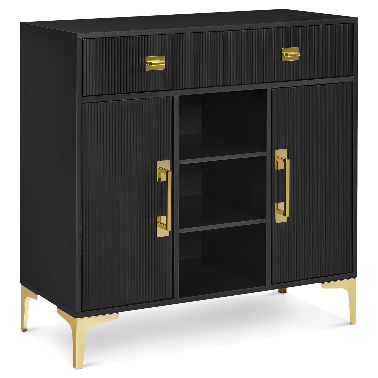 BarberPub Fluted Barber Station for Storage, Modern Beauty Salon Cabinet with Drawer & Open Space, SPA Freestanding Organizer 3161 (Black)