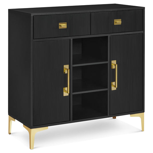 BarberPub Fluted Barber Station for Storage, Modern Beauty Salon Cabinet with Drawer & Open Space, SPA Freestanding Organizer 3161 (Black)