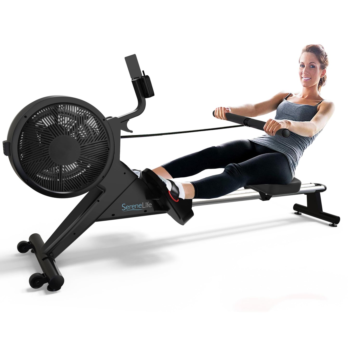SereneLife Exercise Folding Rowing Machines Magnetic - 16Level Magnetic & Air Resistance Rowing Machine, Foldable Travel Portable Rower Fitness Machine with Bluetooth, LCD, App Compatible