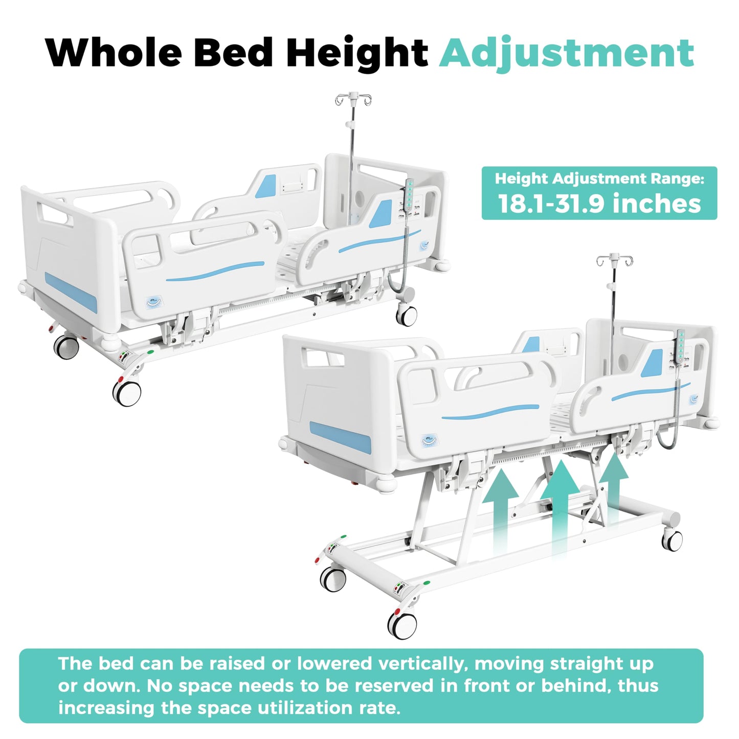 OLERN Advanced 5-Function Full Electric Hospital Bed, Medical Bed for Home