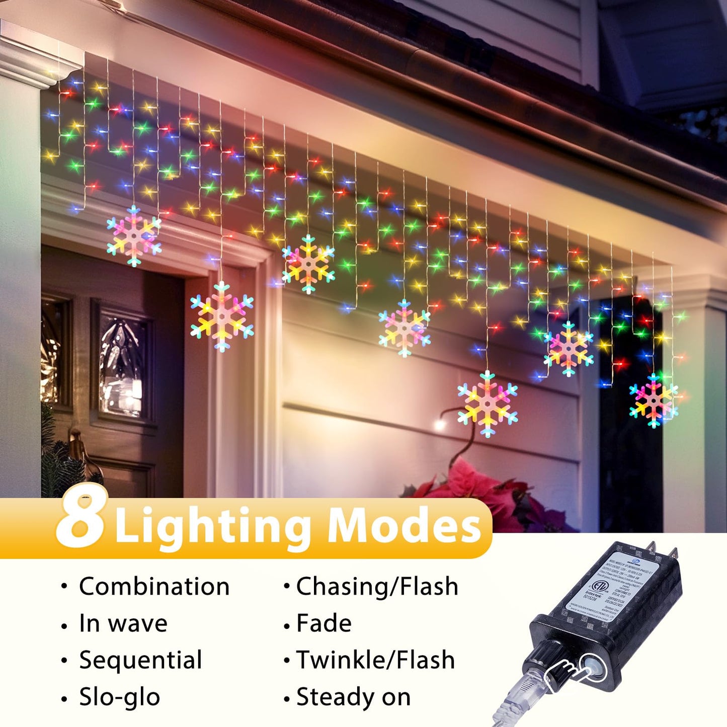 Minetom Christmas Icicle Lights, 200 LED, 20FT, Multicolor, 8 Modes, Timer, Model DMO-I-50~1200