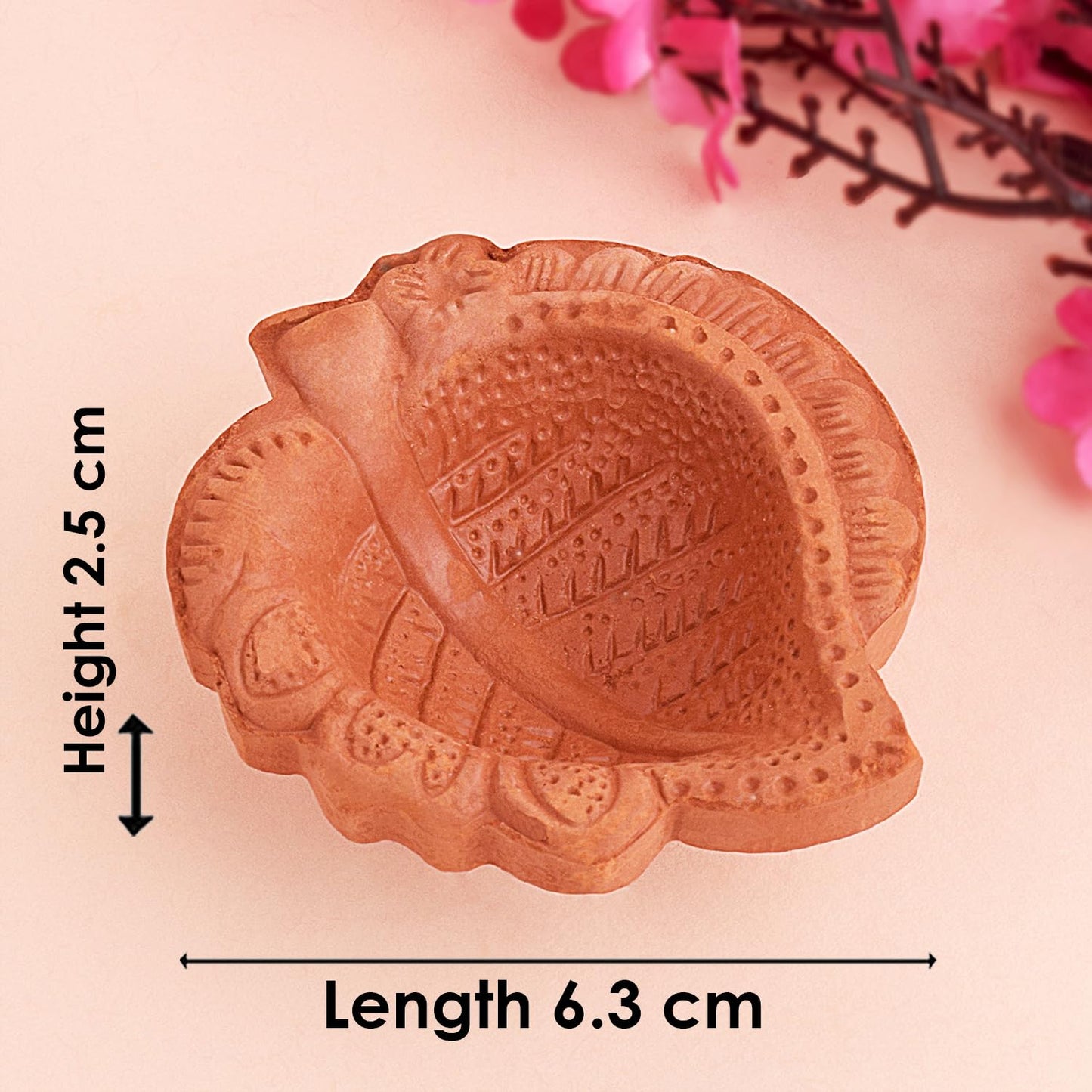 Craftsman 12 Pc Clay Diya Set, Handmade Terracotta Oil Lamps, Design 2, Brown, Model DIYA113 for Diwali Festive Decor