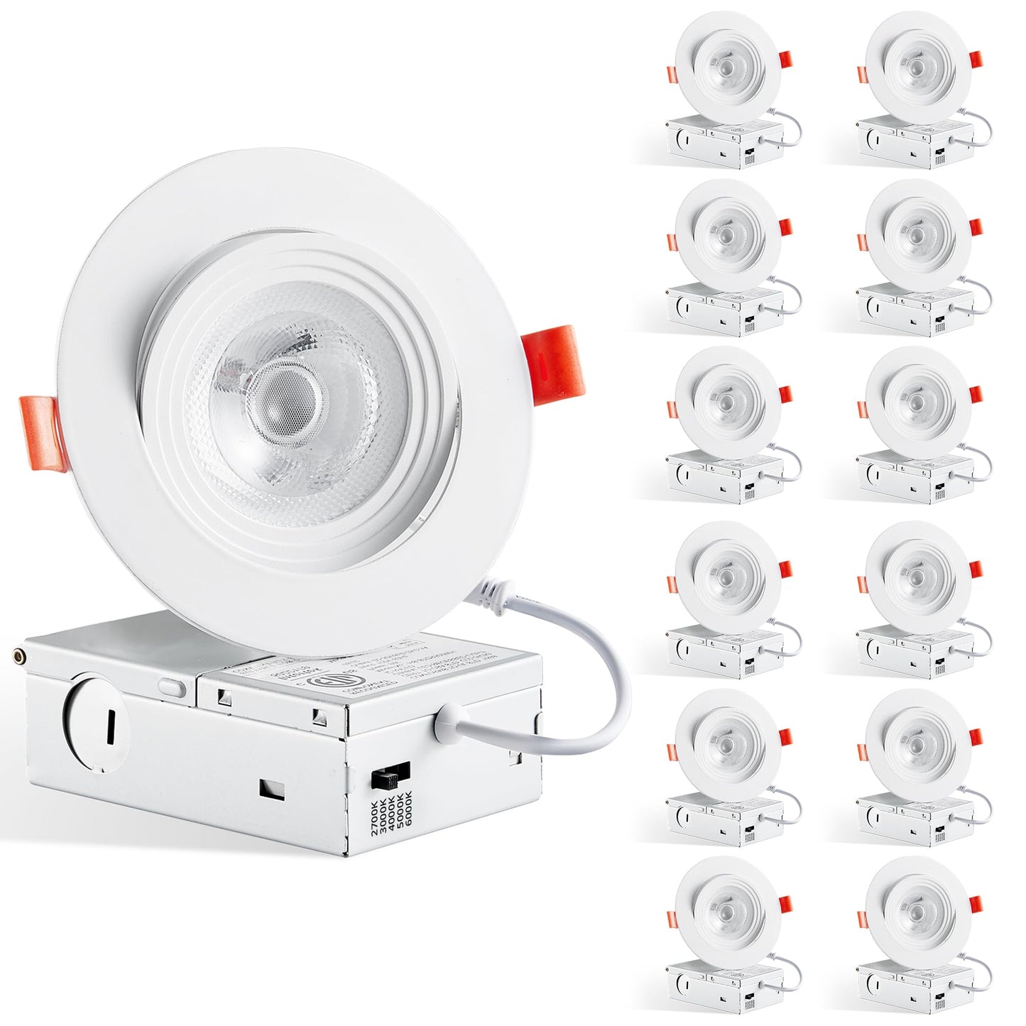 LEDIARY 12 Pack Gimbal LED Recessed Lighting, 4 Inch, 5CCT Adjustable 2700K-6000K, 750LM, Canless Down Light,
