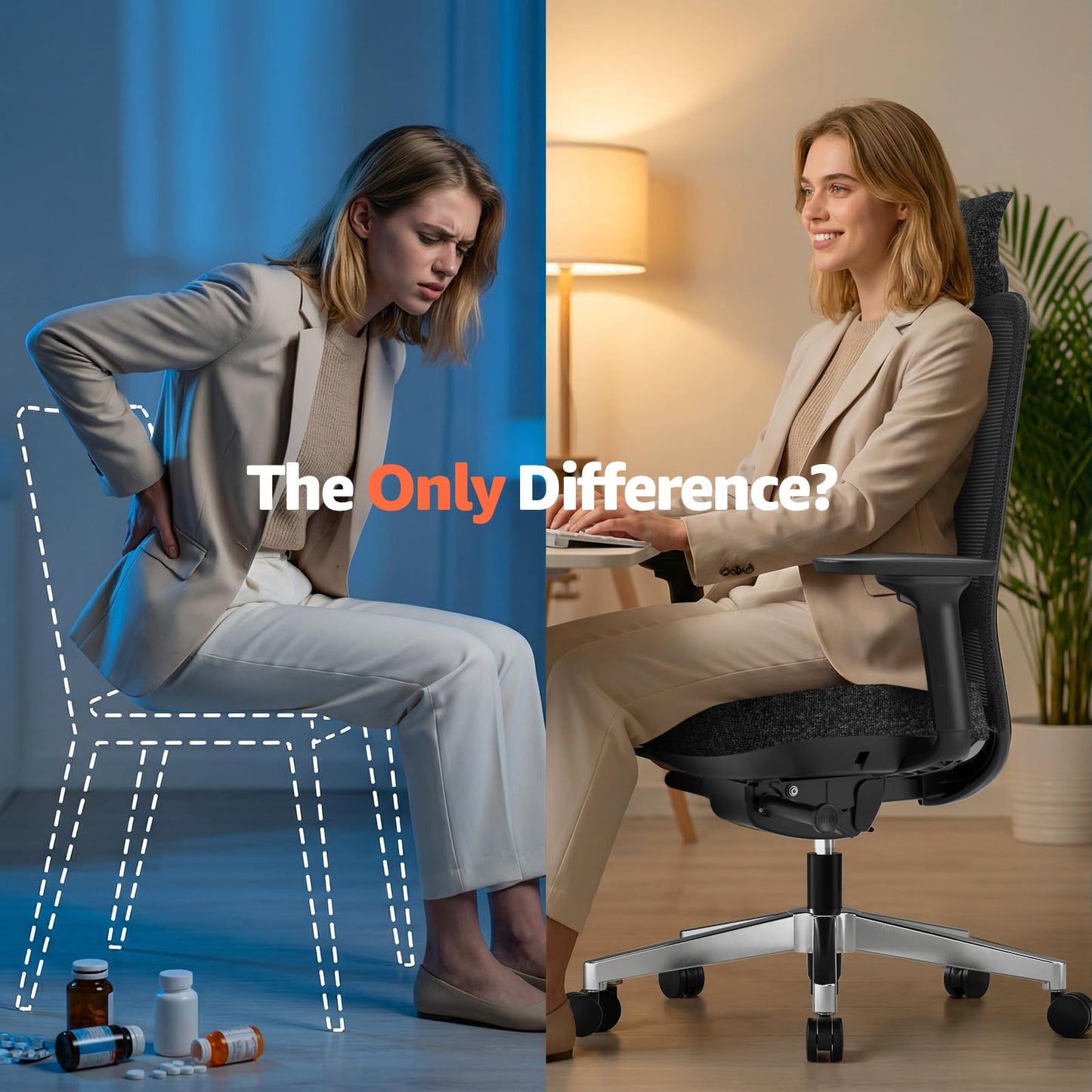 ErgoSift M2 Office Chair Ergonomic Desk Chair High-Back Mesh Desk Chair with Adjustable Lumbar Support and Headrest 4D Armrests for Long Hours Sitting Black