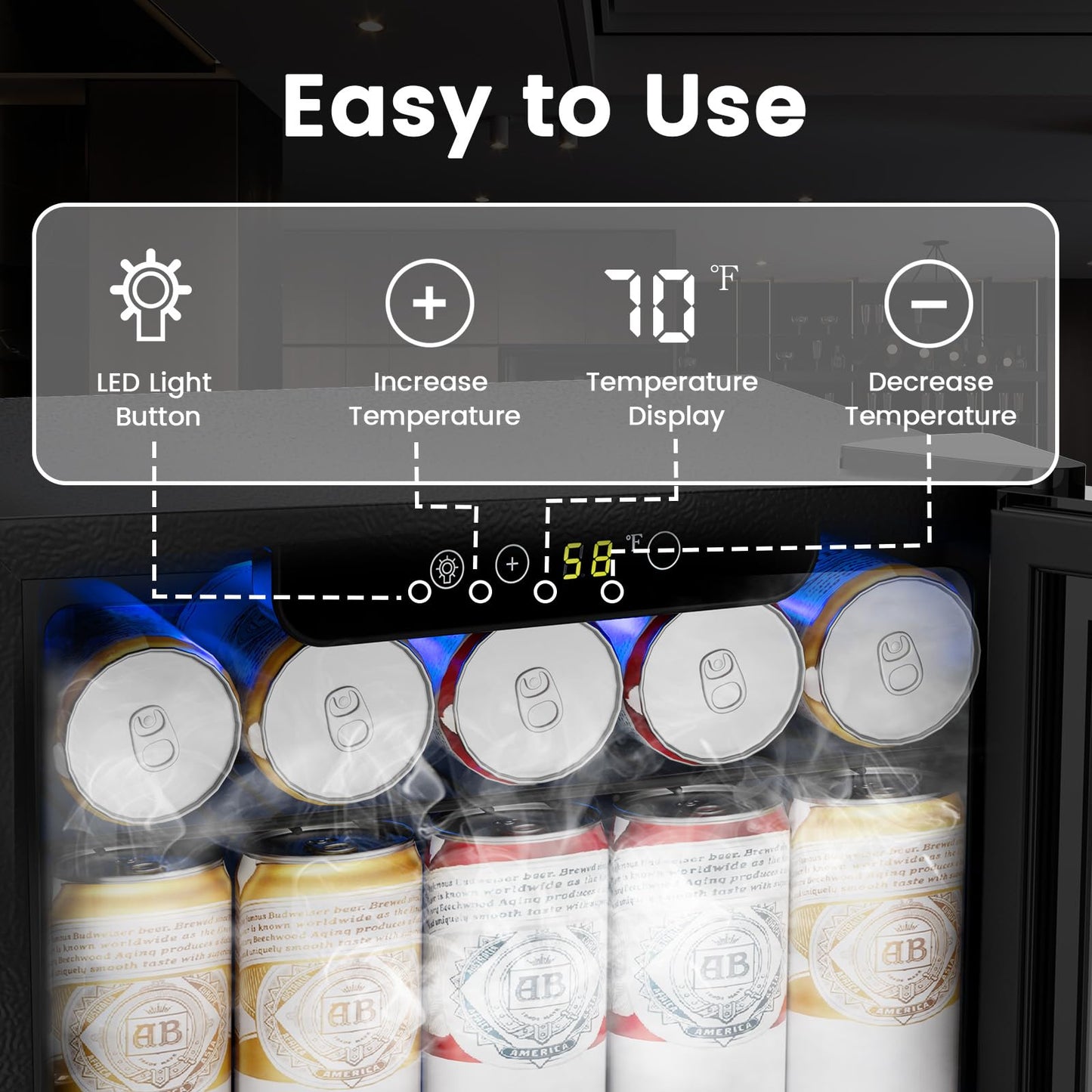 COWSAR 1.7 Cu. Ft Mini Beverage Refrigerator, 68 Cans, 16 Bottles Compact Drink Cooler with Glass Door & Touch Controls for Home, Office Bar