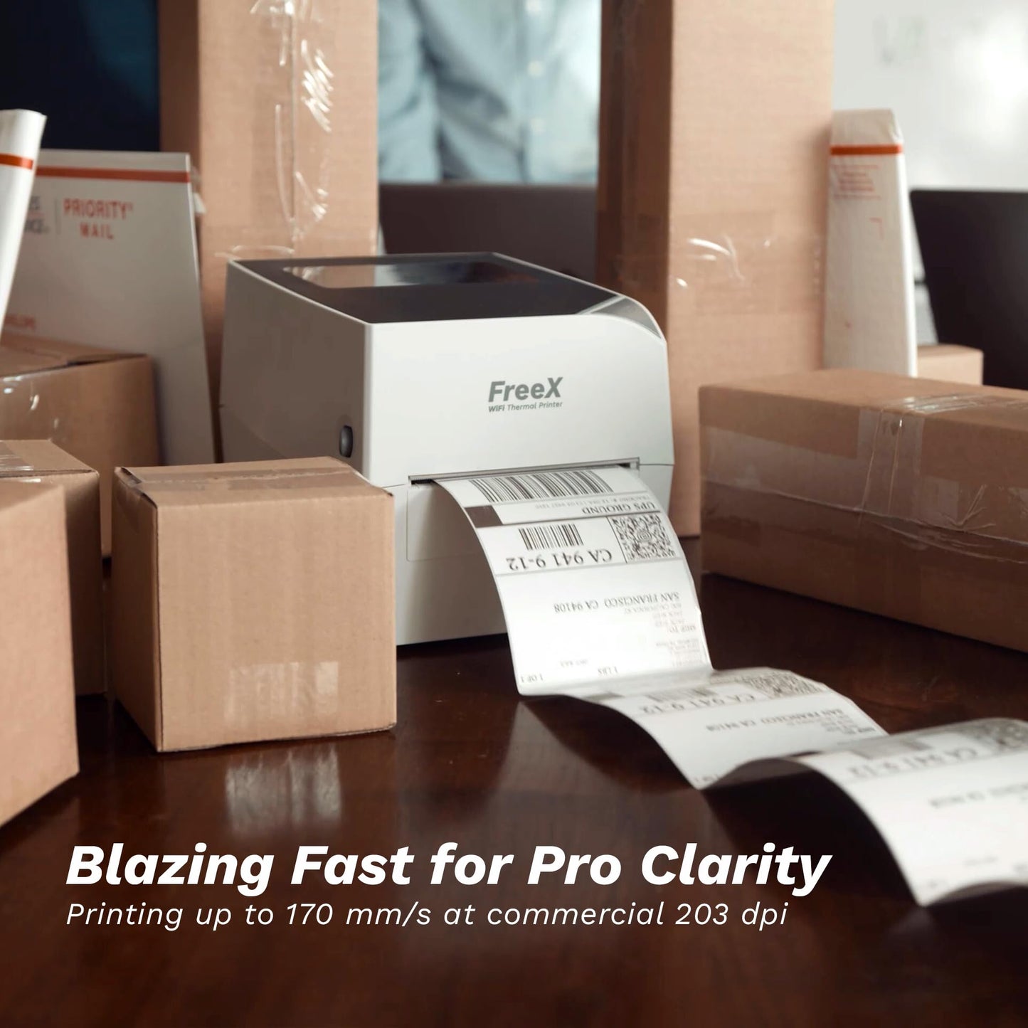 FreeX [Intro Price] WiFiMAX Thermal Printer | Wireless Wi-Fi AirPrint 4x6 Shipping Labels Printer | Compatible with iPhone iOS, MacOS, Android, Windows and Zebra, Brother, Dymo, Rollo, Munbyn Labels