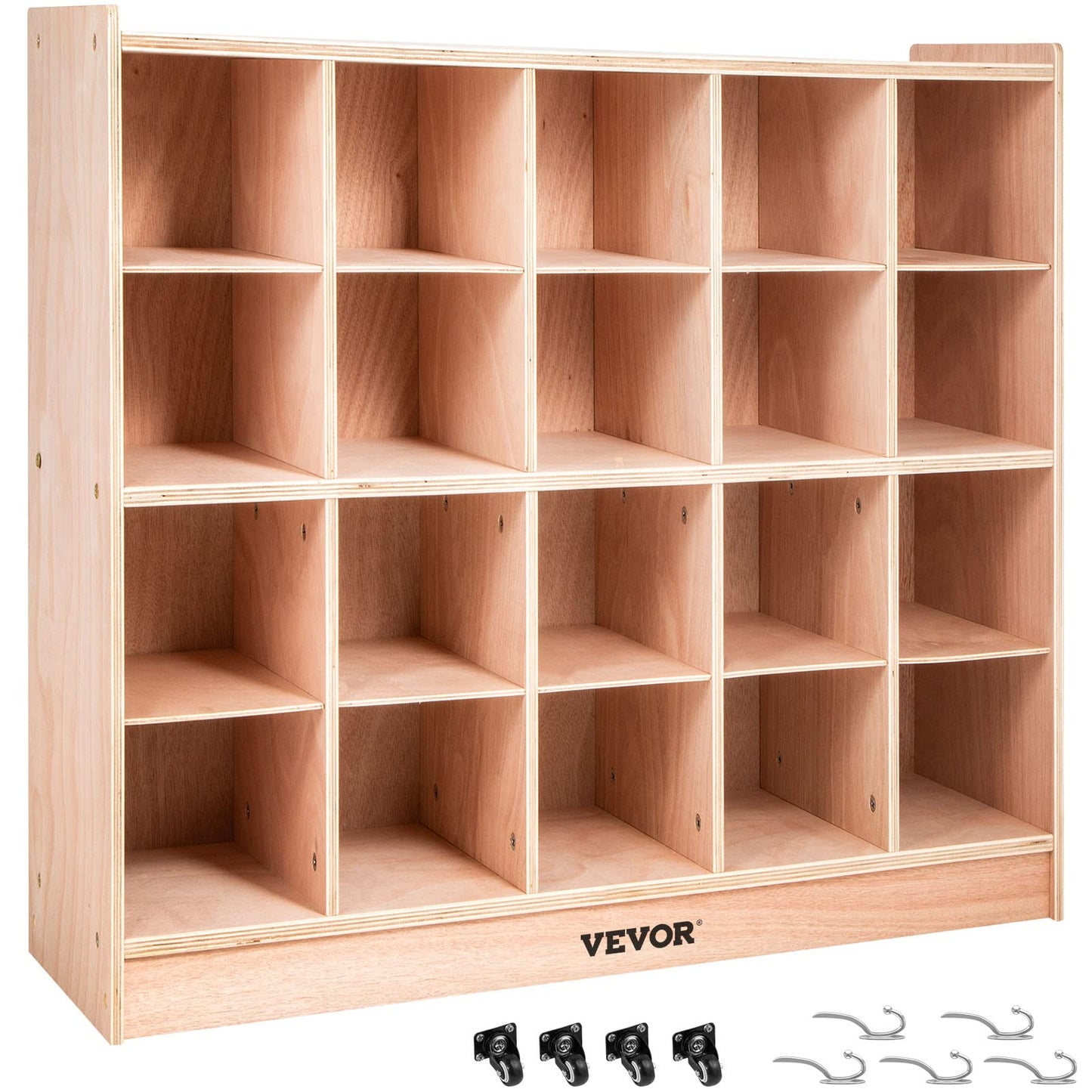 VEVOR Cubby Mobile Tray Storage Cabinet, 20-Compartment Cubby Storage Shelf, Cubby Storage Cabinet 4 x 5, Classroom Cubbies, Classroom Furniture for Home, Daycare and Preschool, Natural
