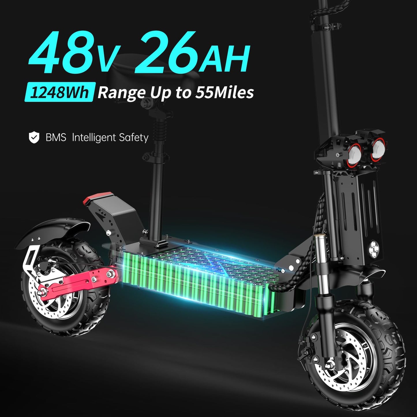 HLOIE H1 GEN2 Electric Scooter for Adults 5600W Dual Motor Up to 50MPH,Battery Range to 55Miles Fast Sports Escooter 11" Off Road Tires 800lbs Max Load Folding Scooter for Teens with Detachable Seat