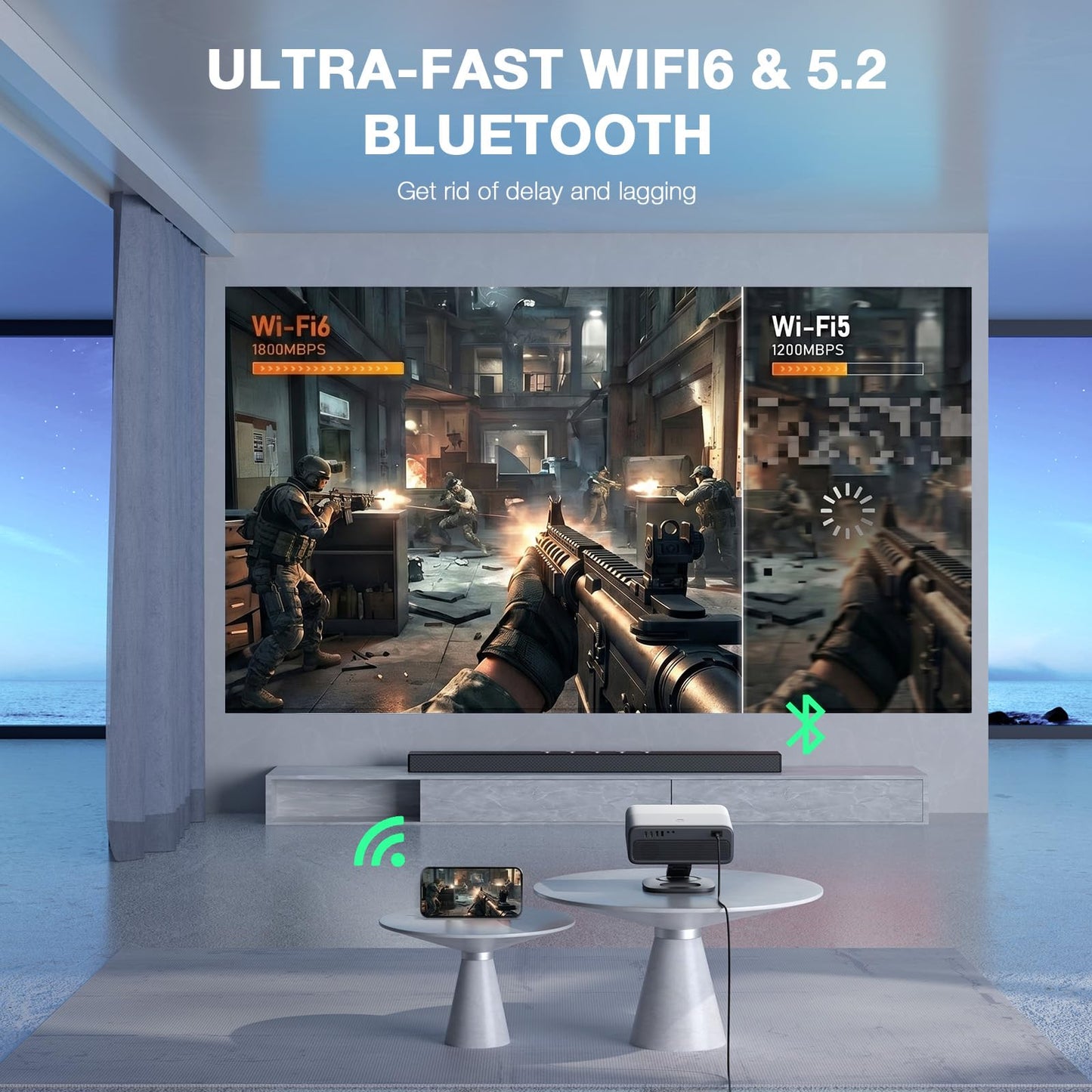[Now with Netflix & 4000 ANSI] 4K Projector with WiFi and Bluetooth,TOF Real-Time Auto Focus Projector, AuKing Outdoor Movie Home Proyector with Omni-Adjustable Stand(silver grey)