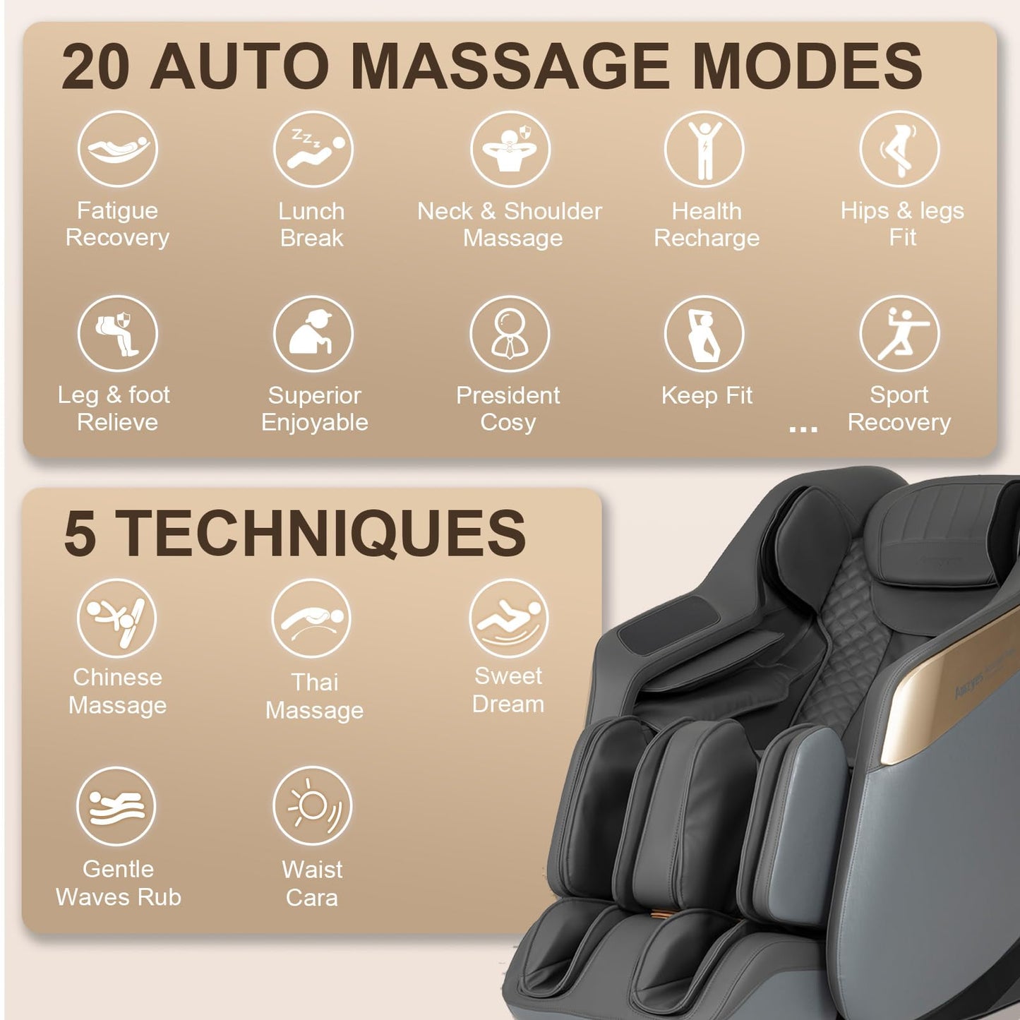 Amzyes 4D Massage Chair Full Body, 20 Modes Zero Gravity Massage Chair with 53.15 Inches SL Track, Foot Massage, Neck and Shoulder Massage, Shiatsu, Bluetooth Speaker, Home, Navy Blue