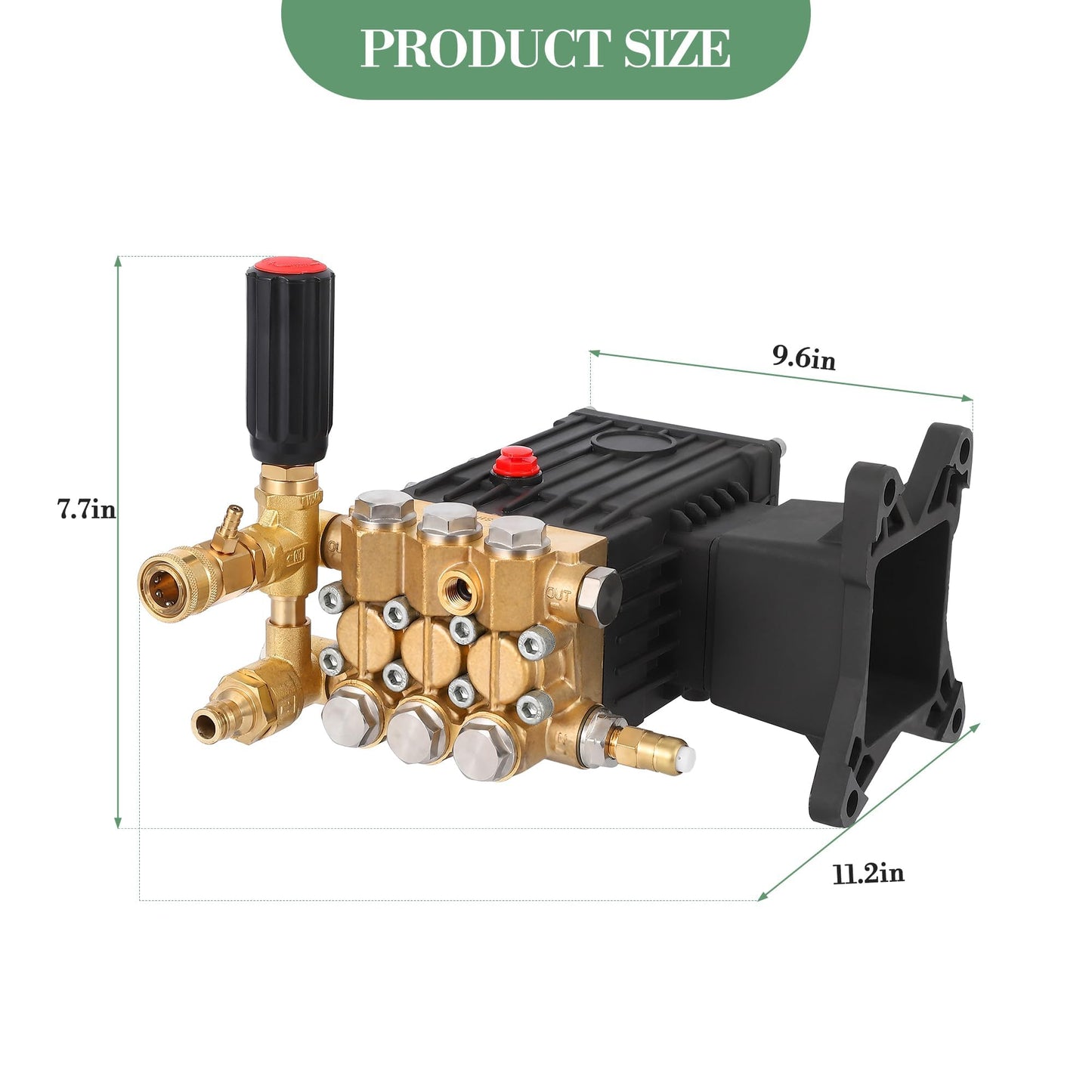 4000 PSI Power Washer Pump, 4.4 GPM, 1" Horizontal Shaft, Heavy-Duty Triple Plunger, Universal Replacement for Gas Pressure Washer Pumps, Adjustable Valve, Fits Most Major Models, Complete Kit