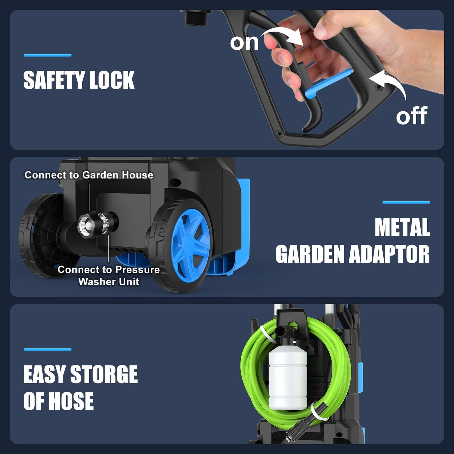 Commowner Pressure Washer 5000PSI Adjustable Pressure Power Washers Powered with 33ft Hose, 4 Nozzle and Foam Cannon, Powerwashers Cleaner Machine for Home, Cars, Blue