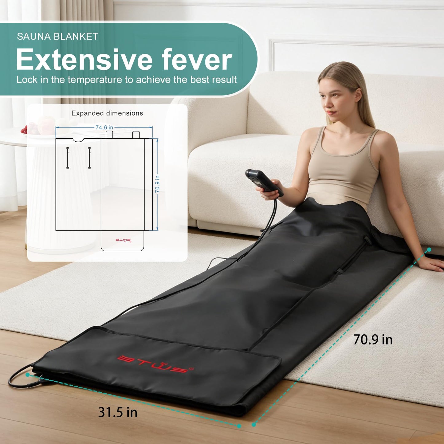 BTWS Infrared Sauna Blanket –Low EMF Safe with Support Pillow,Size 6 ft x 2.6 ft,Durable PU Leather Cover Detox & Relaxation at Home Adjustable Timer,5 Pcs Detox Bags,Gifts for Family