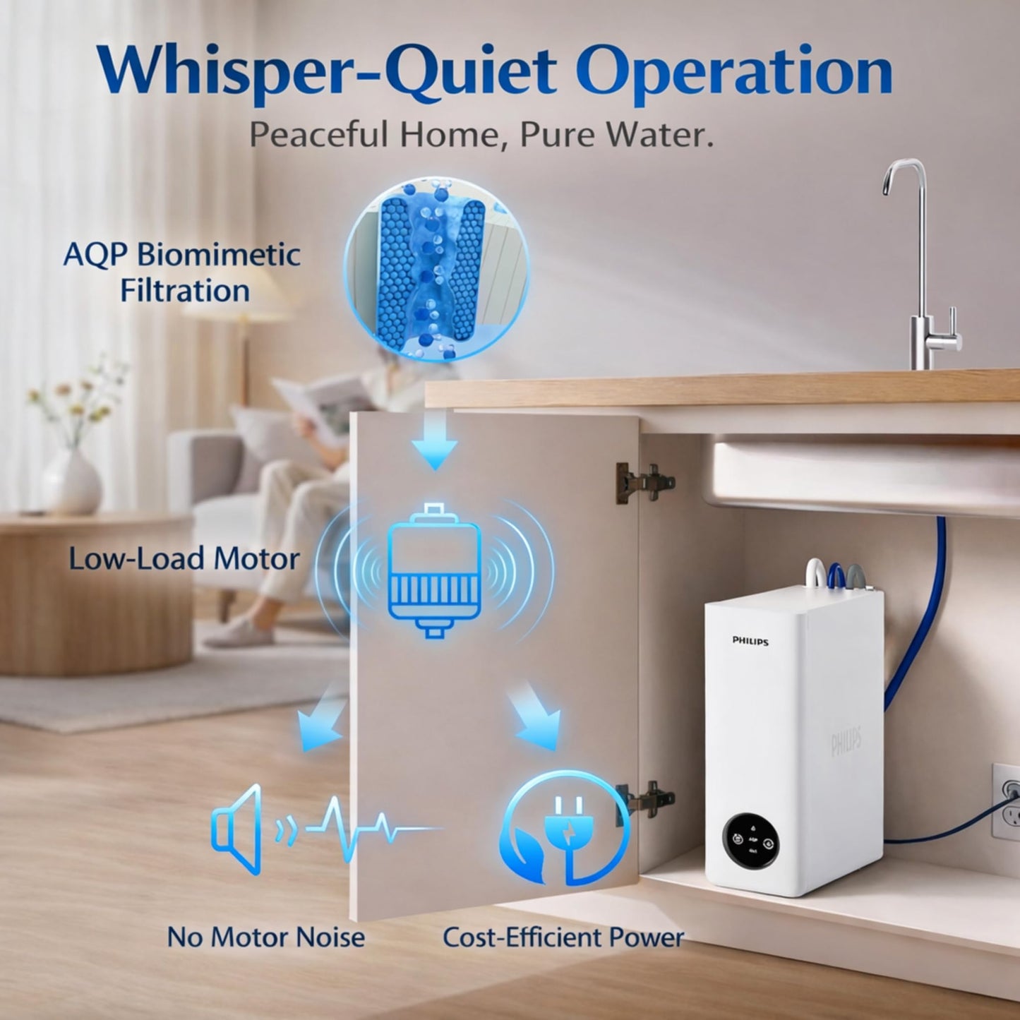 Philips AUT9340 Reverse Osmosis Water Filter,400 GPD Tankless Water Filtration 2.3:1 Pure to Drain, Reduces TDS, NSF/ANSI 372 UL 979 & CSA C22.2 No.68 Certified with Always Fresh Water