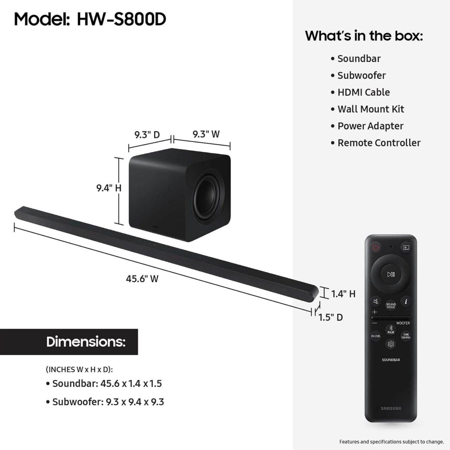 SAMSUNG S800D 3.1.2ch Soundbar w/Wireless Dolby Atmos Audio, Ultra Slim Design, Q-Symphony, SpaceFit Sound Pro, Adaptive Sound, Game Mode Pro with Alexa Built-in, HW-S800D/ZA