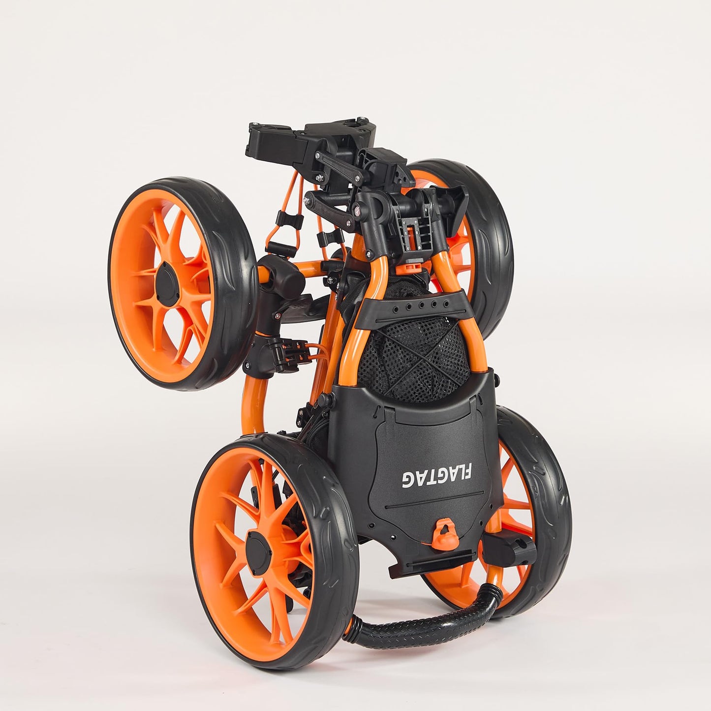 FLAGTAG Golf Push Cart 4-Wheels,Folding Golf Cart, Golf Pull cart with Cup Holder,Umbrella Holder,Cooler Bag, Foldable with one-Click,Handle Height Adjustable,Drink Holder,Walking Push cart