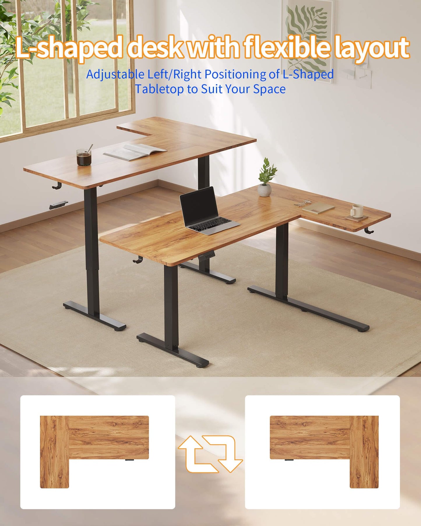 YIHAYO Reversiable L-Shaped Electric Standing Desk, 59 Inches Stand Up Corner Desk, Sit and Stand Up for Work Office Home, Ergonomic Rising Computer Table with Splice Board, Rustic Brown