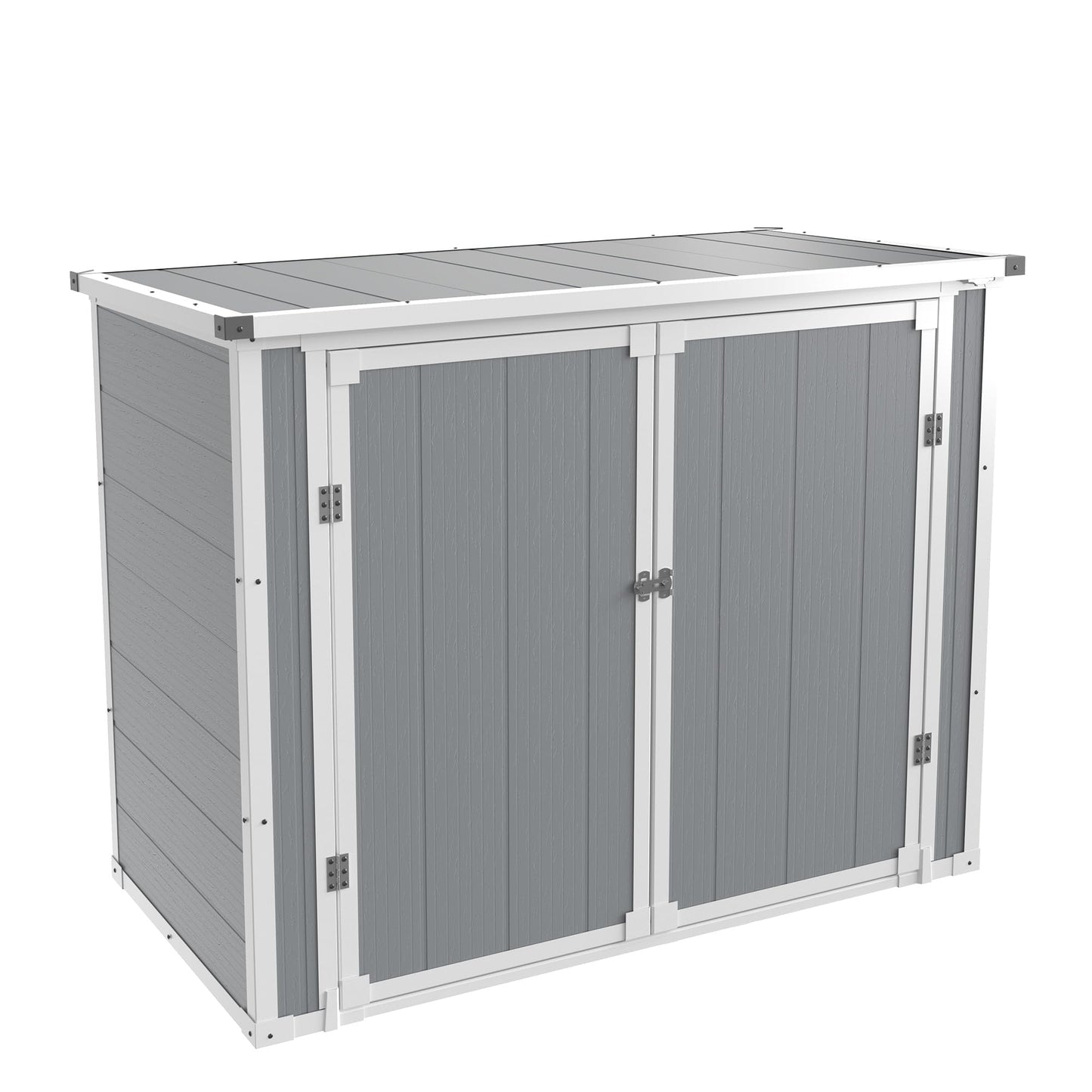 Storage Shed Outdoor Weatherproof Resin Storage Shed with Floor 41 Cu.Ft with Gas Spring, Lockable Doors for Trash Can Storage, Garden Tools, Suitable for patios, Poolside（Light Grey）