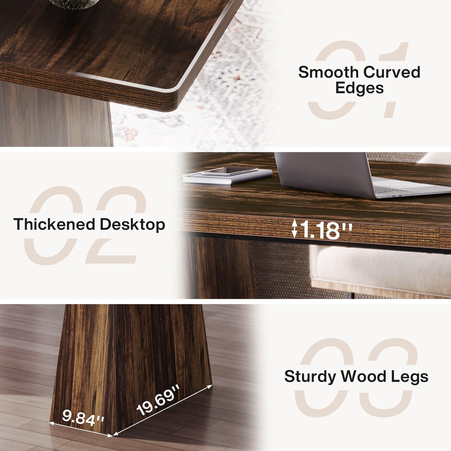 Tribesigns 63-Inch Executive Desk, Large Office Computer Desk with Double Pedestal, Modern Simple Workstations Writing Table Conference Table Business Furniture for Home Office, Rustic Brown