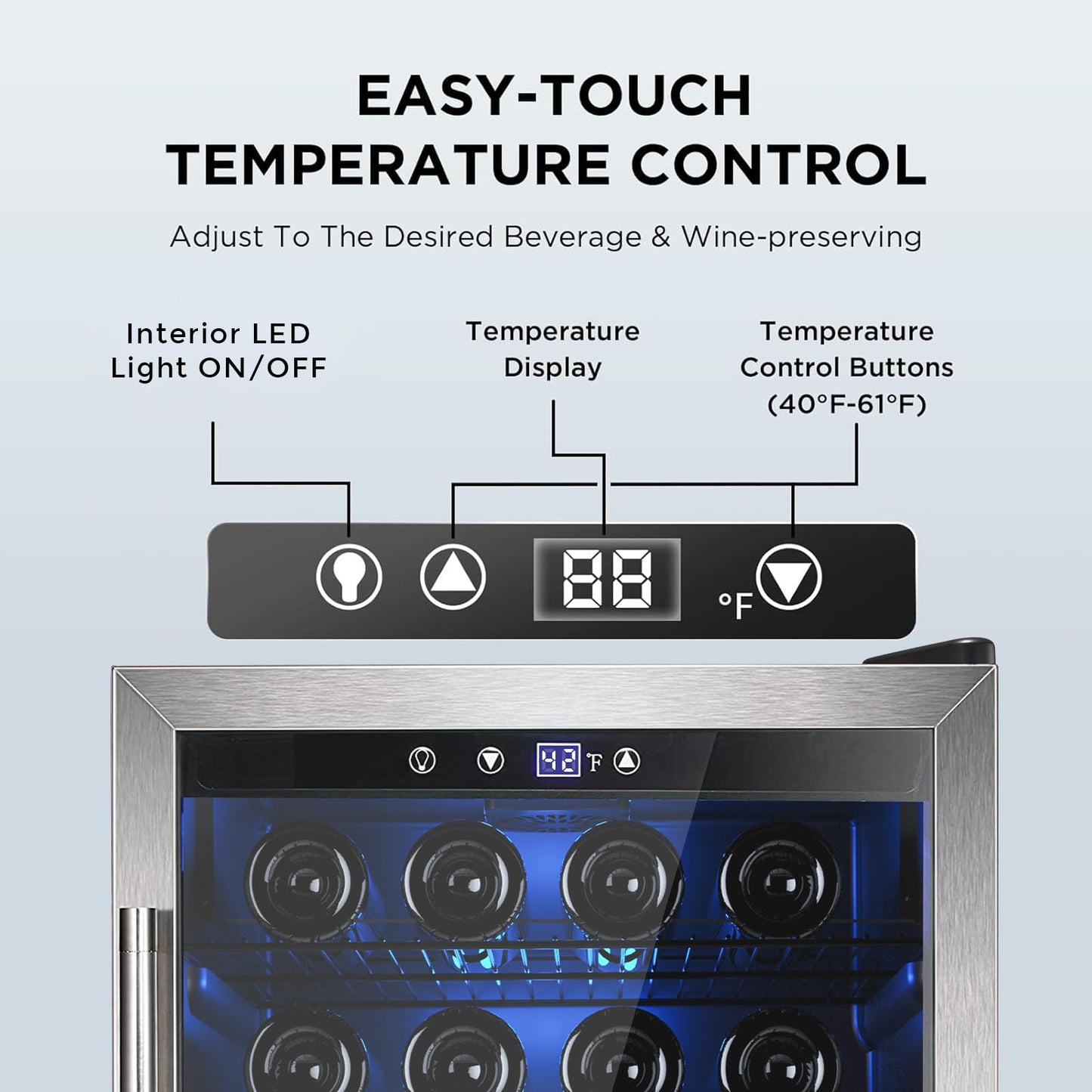 Electactic 145 Can Beverage Refrigerator, 37 Bottle Wine Fridge with Smart Temperature Control, 4.4 CU FT Quiet Freestanding Mini Fridge with Child Lock Panel for Family Restaurant Bar