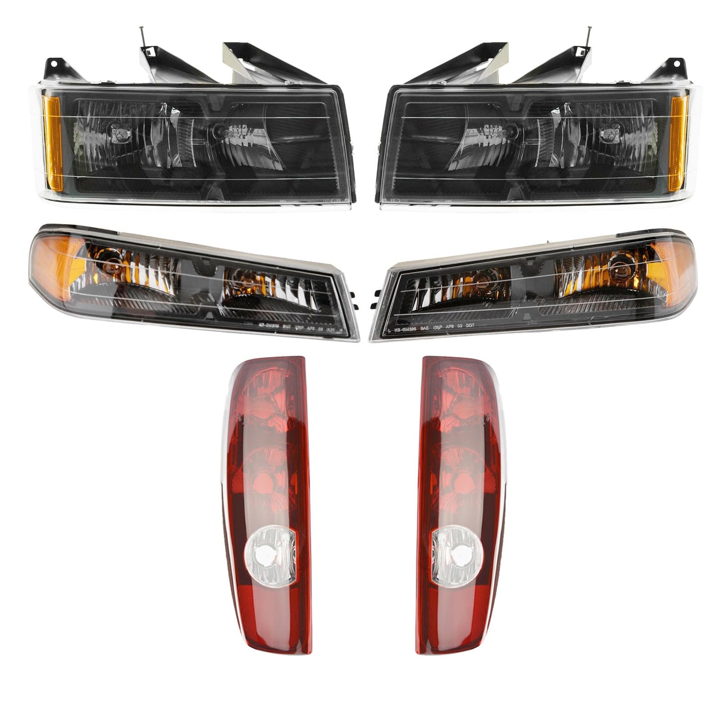 TRQ Headlight Tail Light Assembly Set for 2004-2012 Chevy Colorado, GMC Canyon, Isuzu i-280/i-350, Model LKA87343, Red