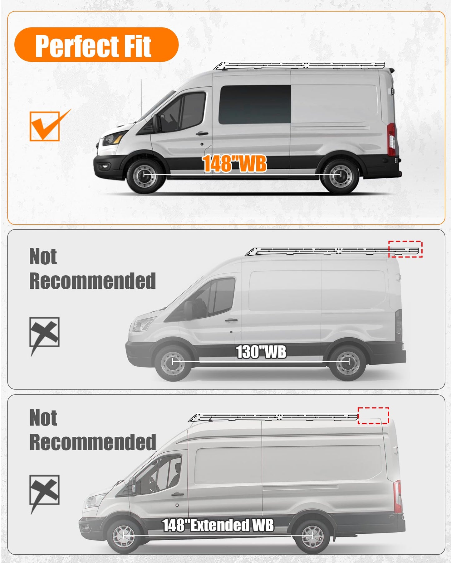 MELIPRON Low Profile Roof Rack Fit for Ford Transit 148" WB Mid Roof