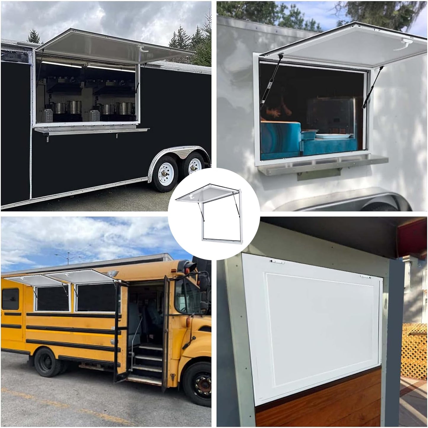 VEVOR Concession Window for Food Truck, 48 x 36 Inch, Silver, Double-Point Fork Lock, Awning Door Up to 85 Degrees, Glass Not Included