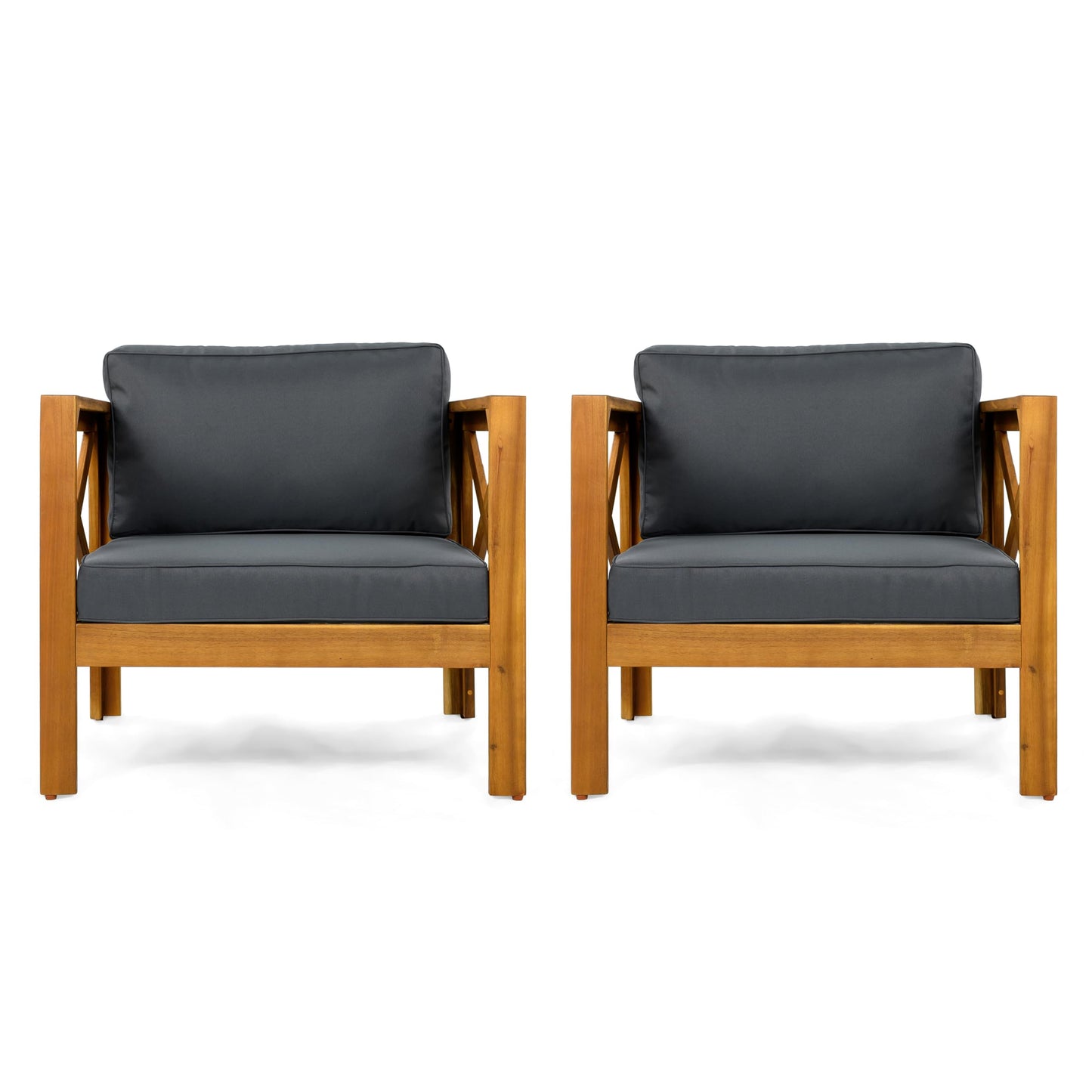 Christopher Knight Home Lucy Acacia Wood Outdoor Patio Furniture Set, 3 Pieces Patio Set, Round Side Table and ArmChairs Conversation Set with Cushion for Garden Lawn Balcony, Dark Gray + Light Teak
