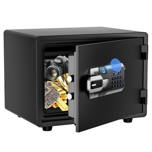 Waterproof and Fireproof Safe Box,Fingerprint and Digital,88 lbs Heavy,1 Hours Fire Proof Safes,Silent Mode Backlit Keypad,Home Safes Box for Medicine Money Valuables Document (Black, 88 LBS)
