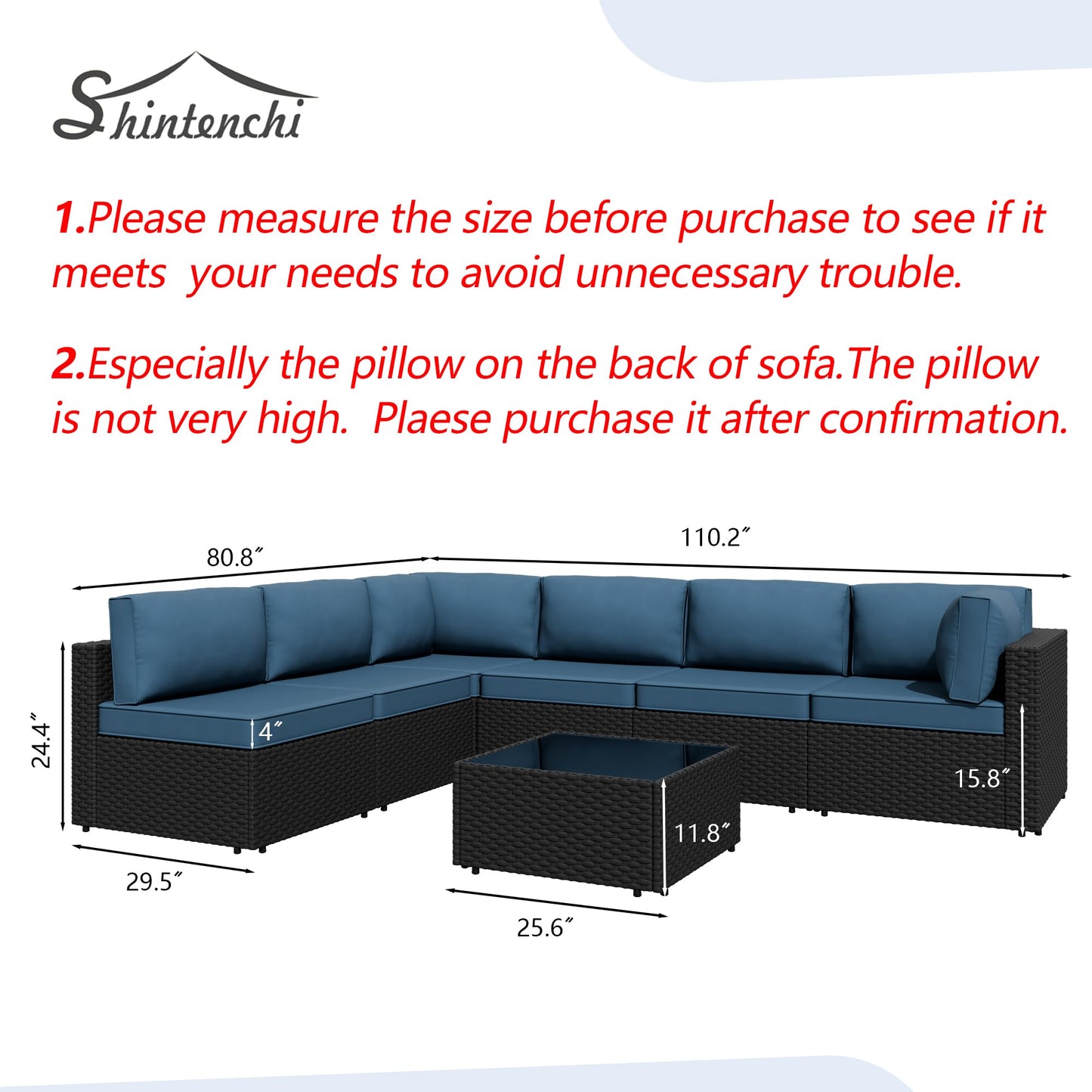 7 Pieces Outdoor Patio Sectional Sofa Couch, Wicker Furniture Patio Conversation Sets with Washable Cushions & Coffee Table for Garden, Poolside, Backyard