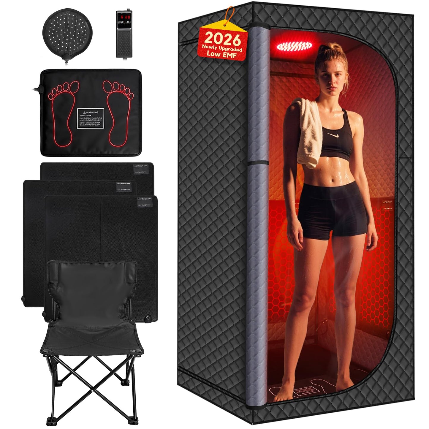 MIXC Upgraded Low EMF Infrared Sauna Box – Ideal for Relaxation & Detoxification | Includes Folding Chair | Multi-Layer Full-Body Sauna Tent for Home, Spa, Indoor, Outdoor & Gym Use (Infrared Version)