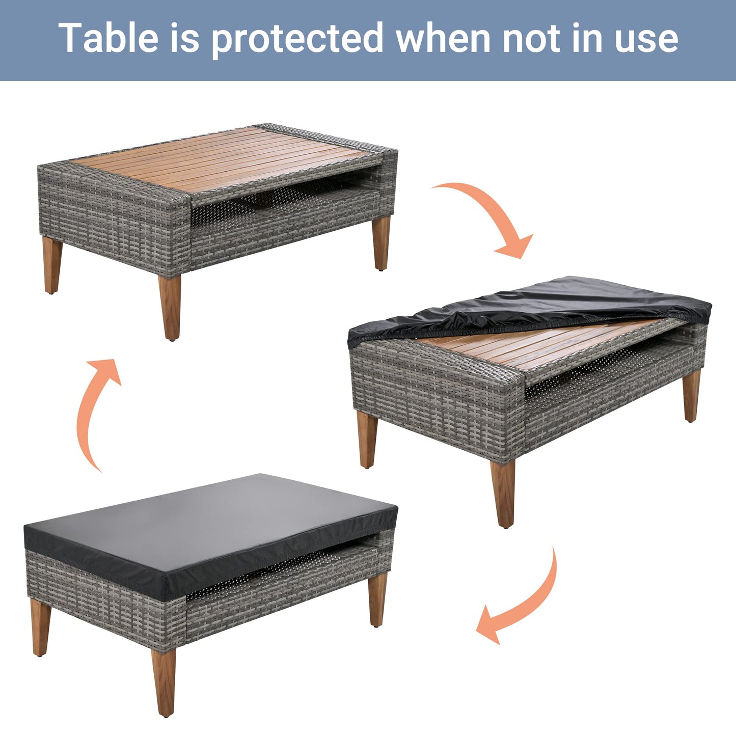 Merax 6-Piece Wicker Patio Sofa Set, Outdoor Rattan Conversation Set with Double Cushions, Solid Wood Legs and Wood Table Top