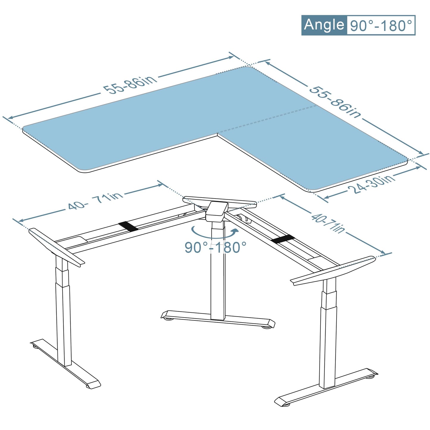 Fromann Adjustable Standing Corner Desk Frame 3 Leg L-Shaped Electric Triple Motor Desk Base Height and Width Adjustable Standing/Sitting for Home Office (White)