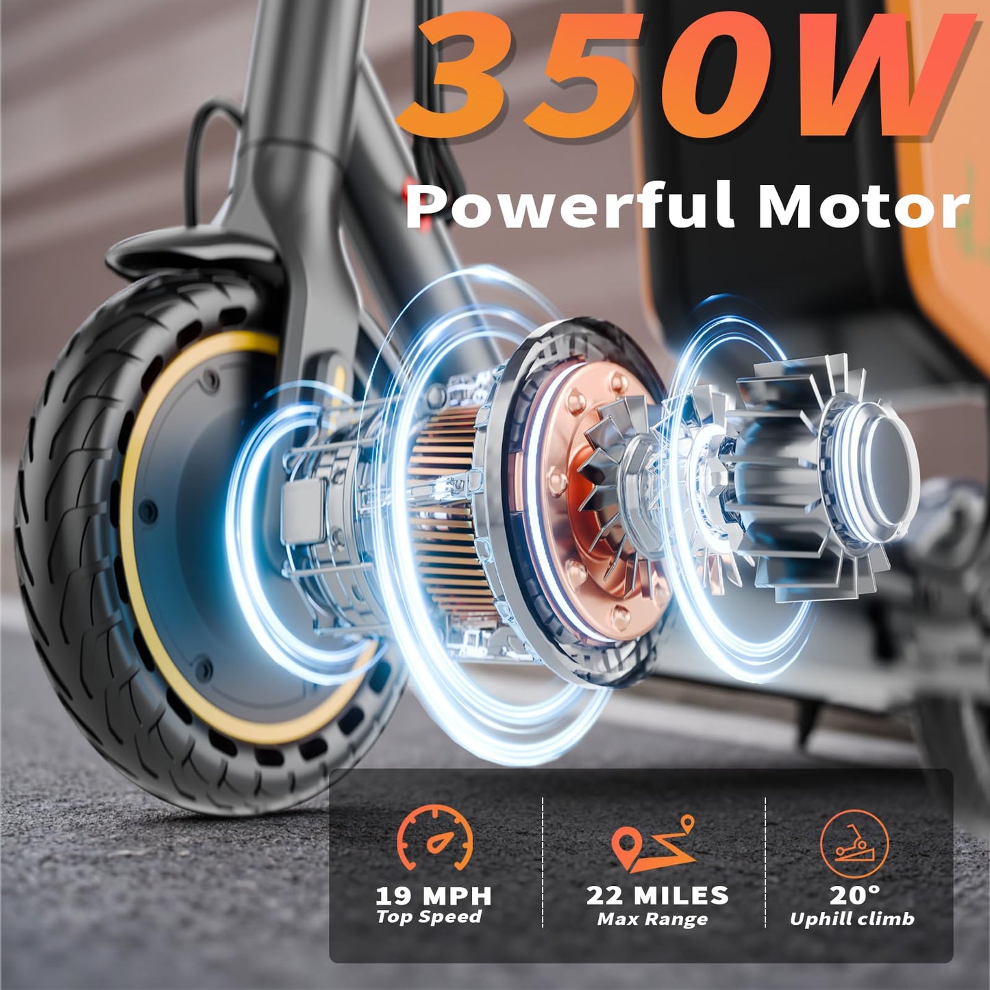 Qlaway 8.5" E Scooter with Seat, 19 MPH 350W Motor 280.8WH Battery, Motorized Up to 22 Miles Range, Foldable Scooter Bearing 265 LBS/APP