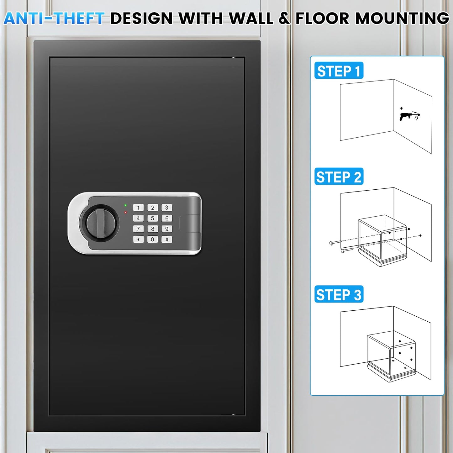 27.56"H Steel Safe Box, 6.0 Cuft Home Safes with Fireproof Waterproof Bag, Digital Security Safes with Programmable Keypad Keys, Smart Alert, Mute Mode, Anti-theft Safety Box for Documents Valuables