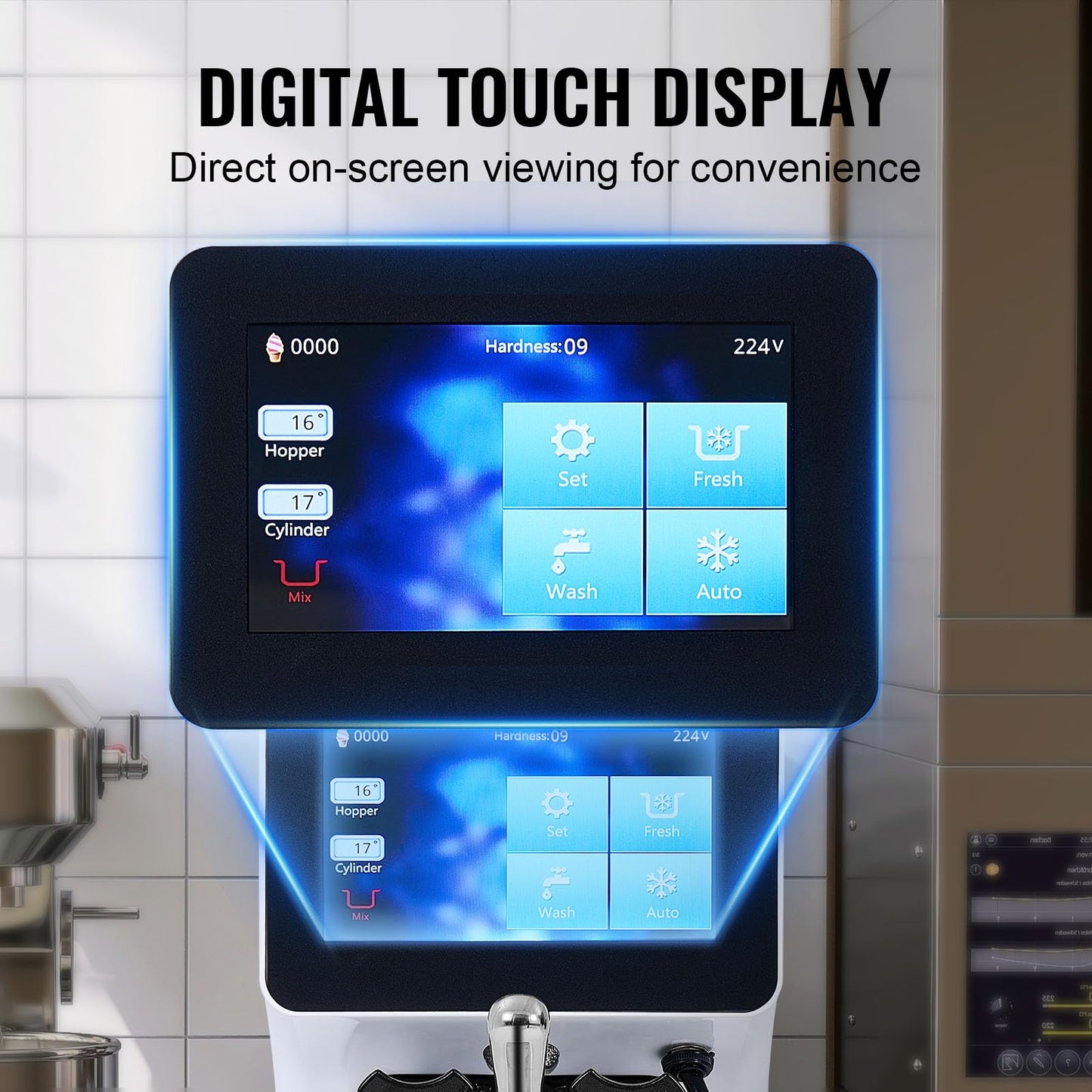 VEVOR Commercial Ice Cream Machine, 1000W Single Flavor Soft Serve Ice Cream Maker, 10.6 QT/H Yield, 4L Hopper & 1.6L Cylinder, Touch Screen, Auto Clean & Pre-Cooling, Countertop Restaurant Snack Bar