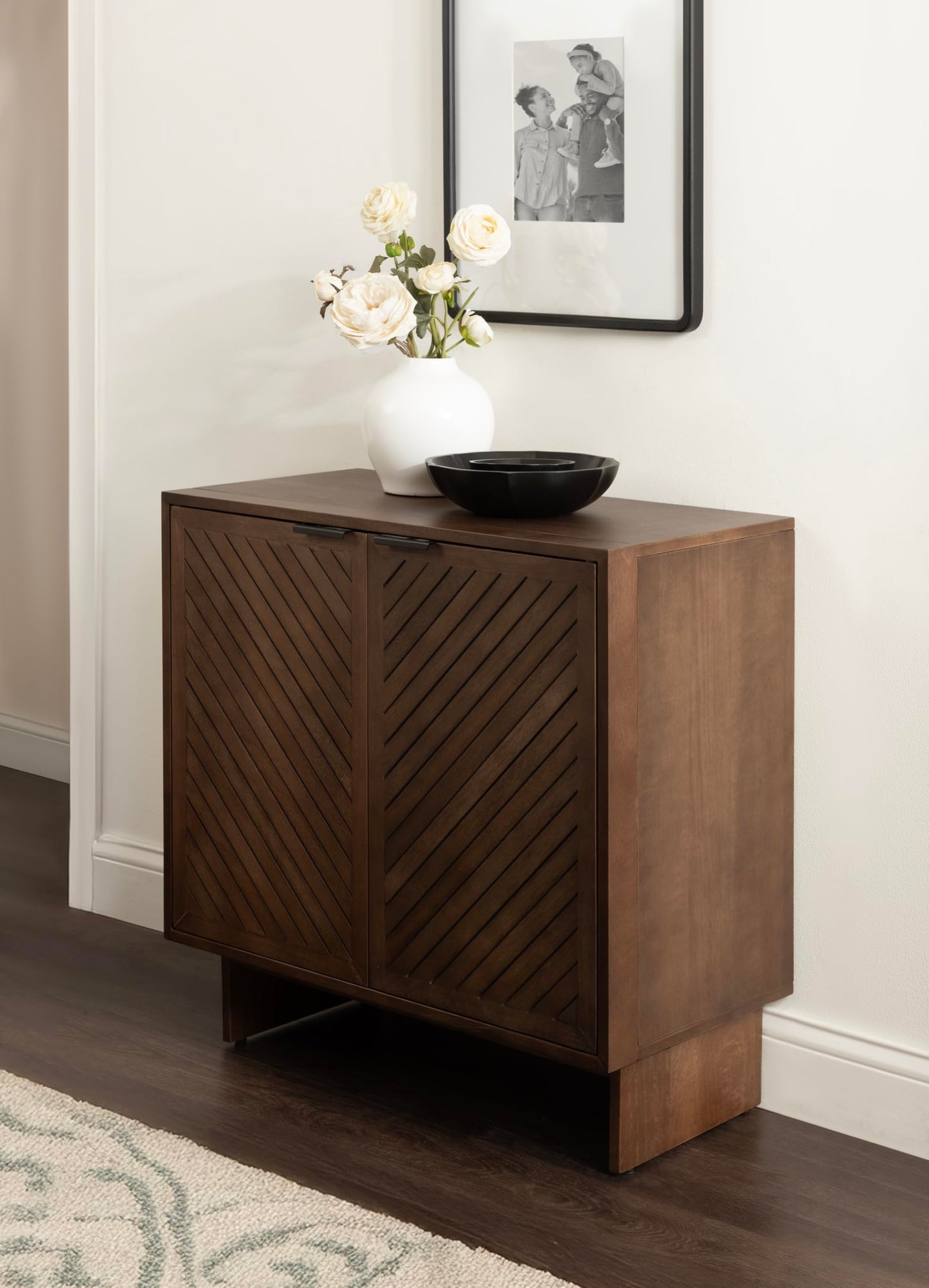 Kate and Laurel Mezzeta Modern Two-Door Chevron Slatted Wood Floor Storage Cabinet, 30 x 15 x 30, Natural Wood, Transitional Living Room TV Stand for Sideboard Buffet Cabinet or Bar Storage Buffet