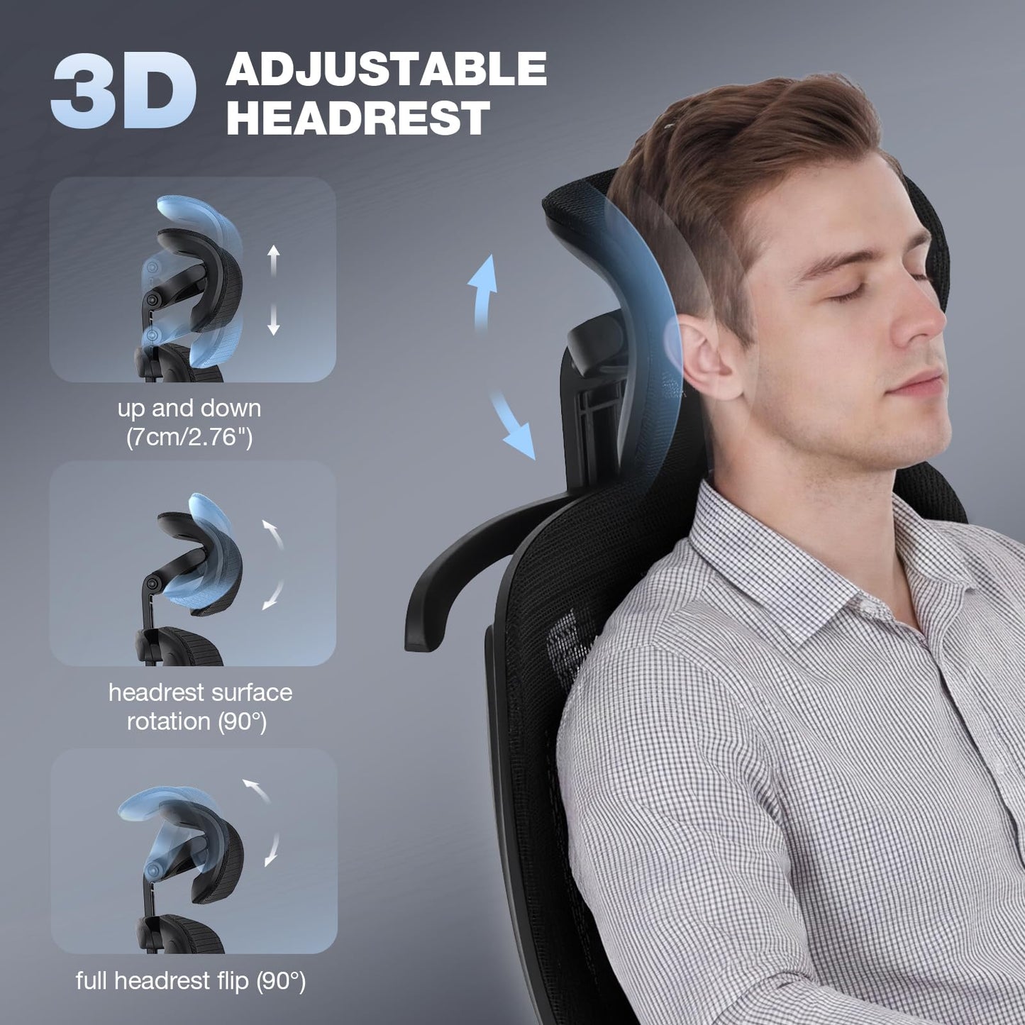MALOL Ergonomic Office Chair, 400lbs High Back Mesh Desk Chair with 6D Armrests, 3D Headrest, Adjustable Lumbar Support, Seat Depth Adjustment, Tilt Lock, Metal Base & PU Wheels, Black